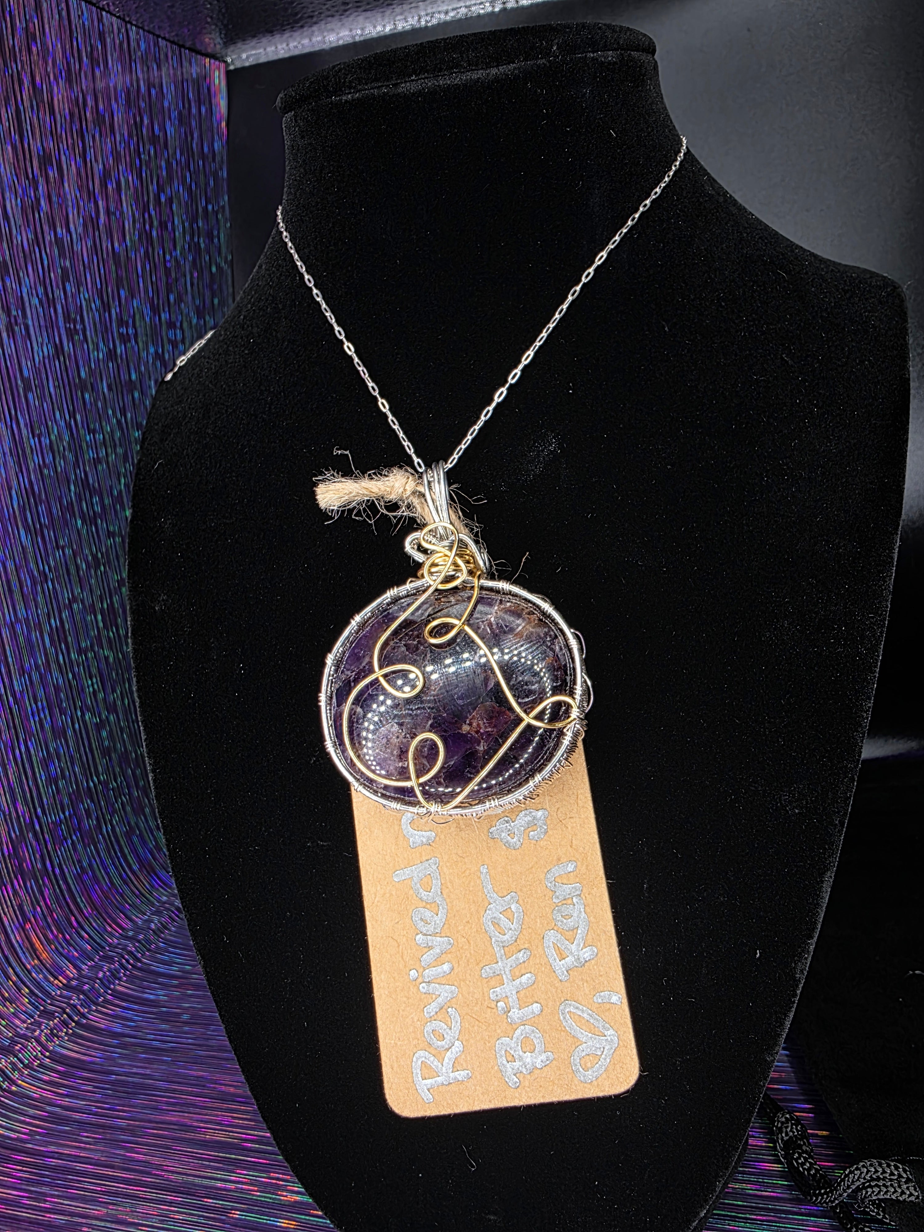 Amethyst with Hematite Round Pendant