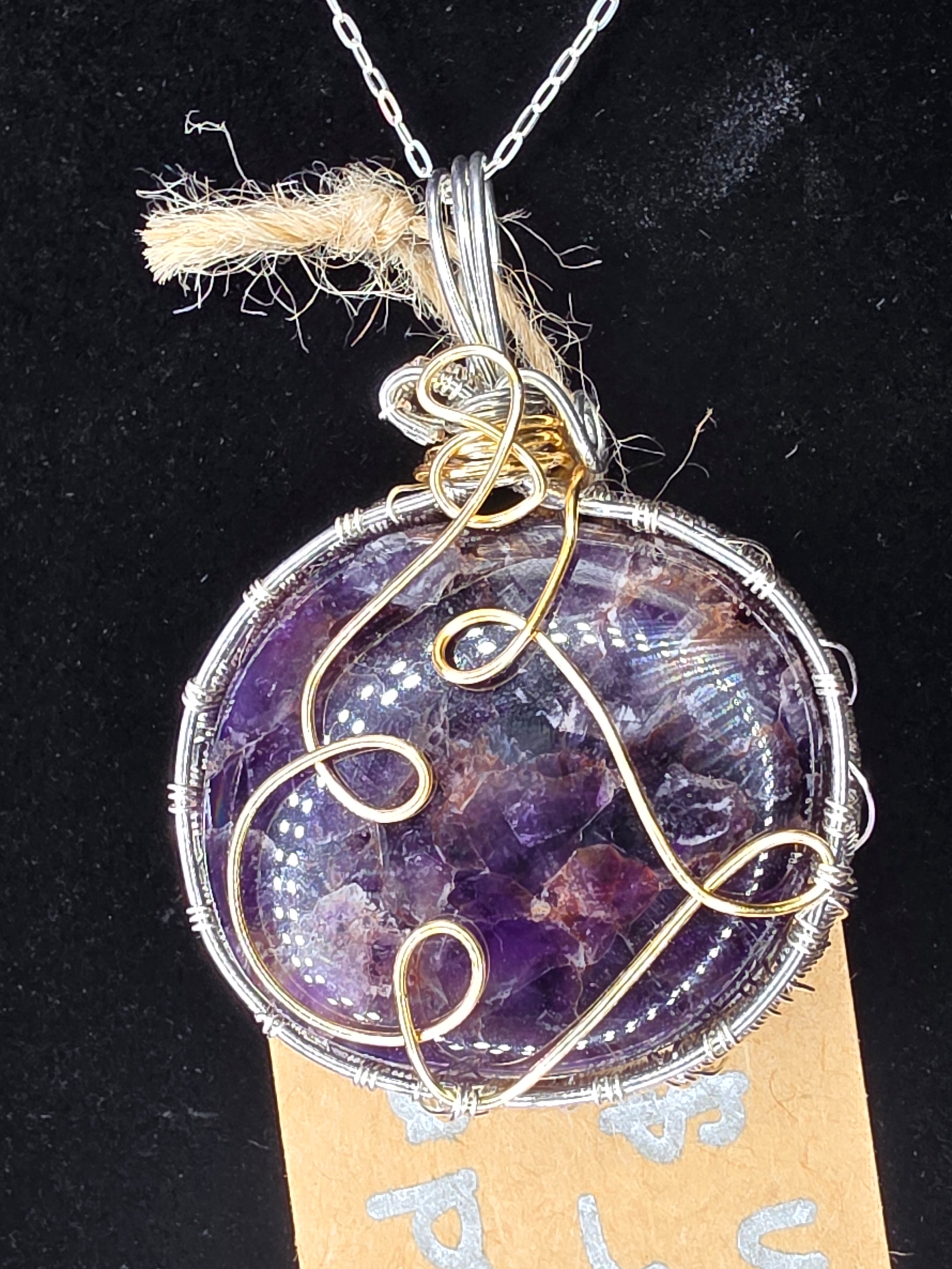 Amethyst with Hematite Round Pendant
