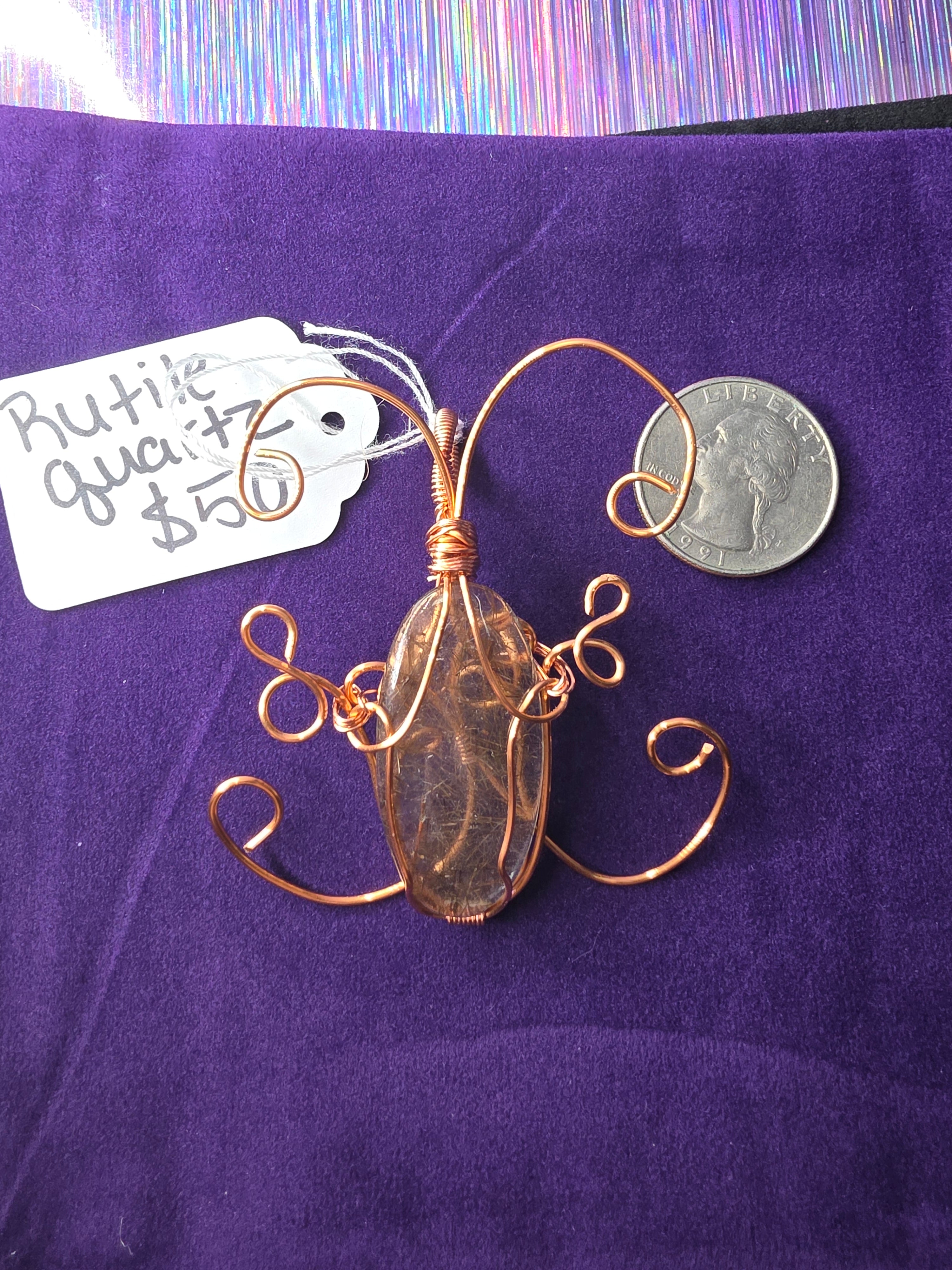Rutilated Quartz Butterfly Pendant