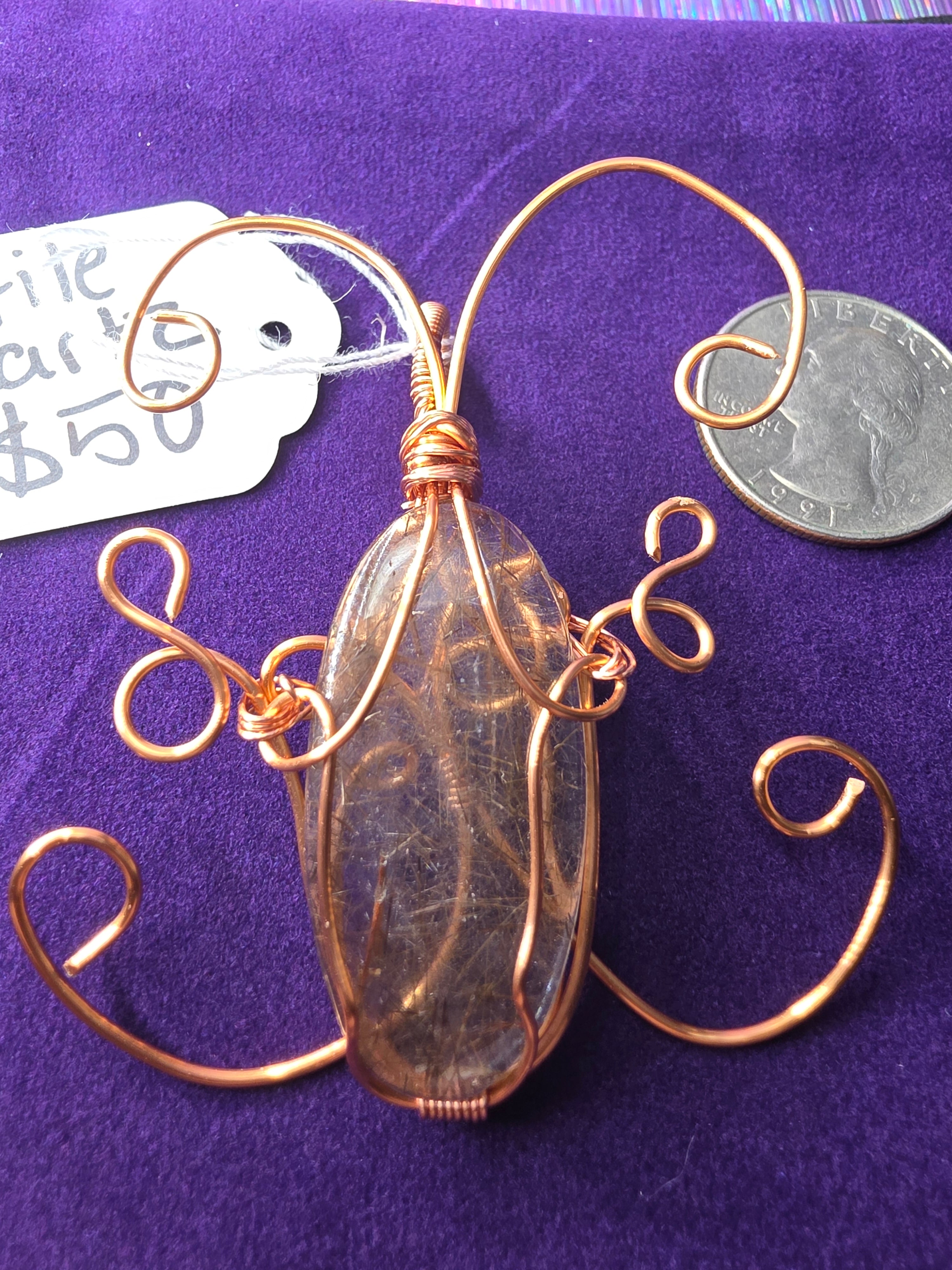 Rutilated Quartz Butterfly Pendant