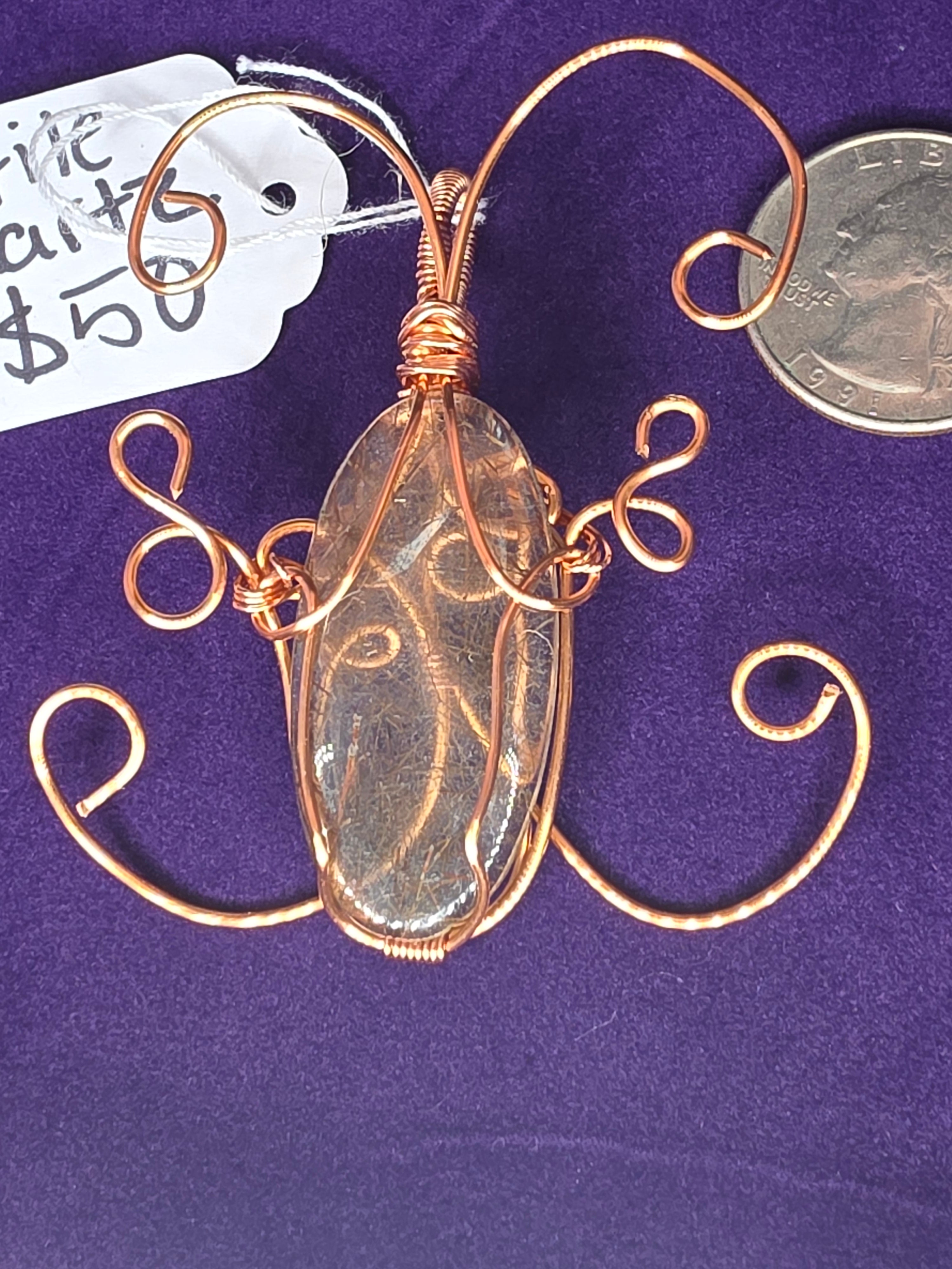 Rutilated Quartz Butterfly Pendant