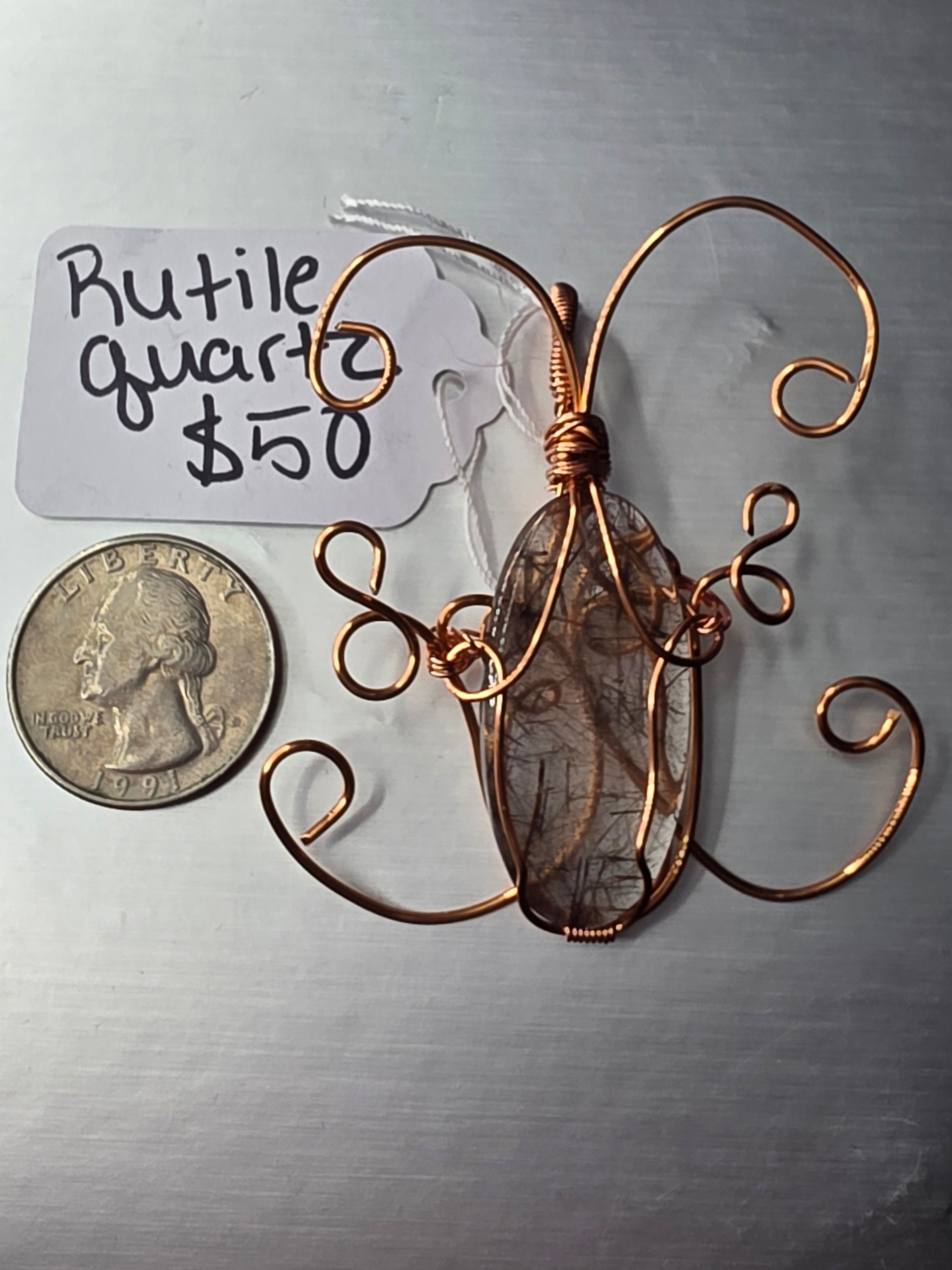Rutilated Quartz Butterfly Pendant