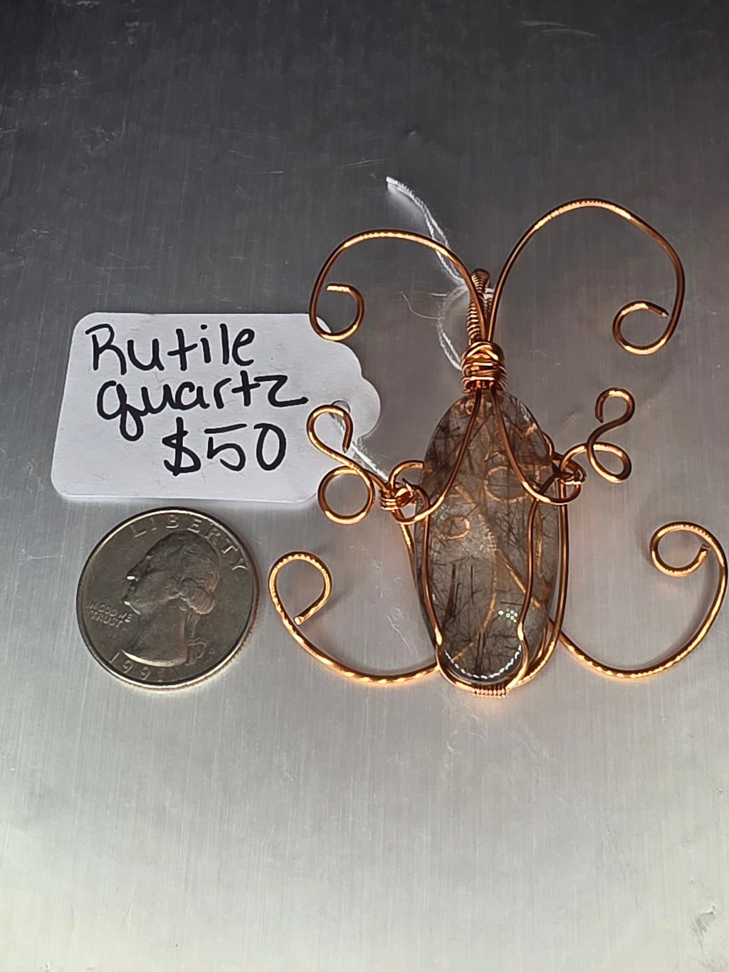 Rutilated Quartz Butterfly Pendant