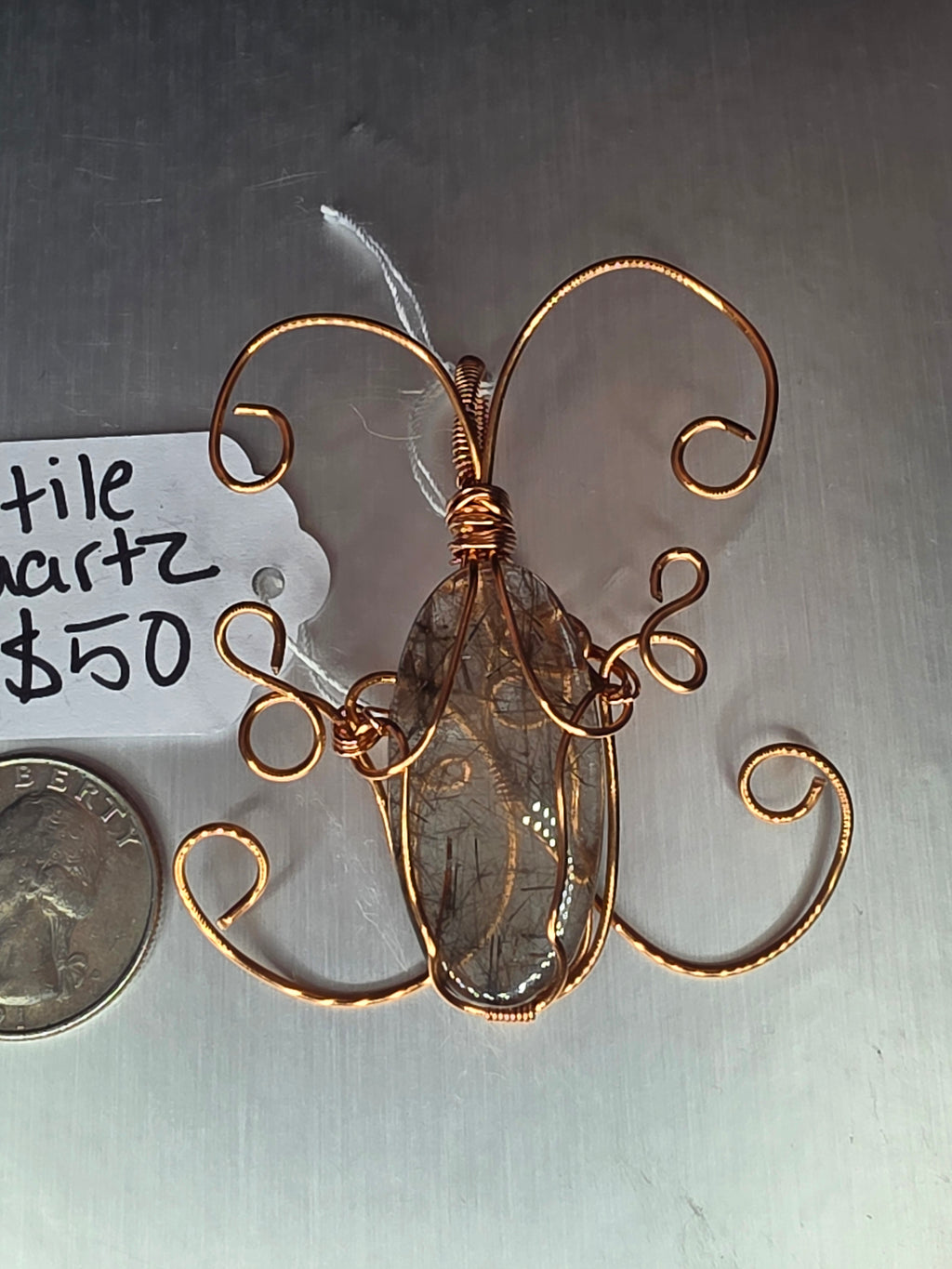 Rutilated Quartz Butterfly Pendant