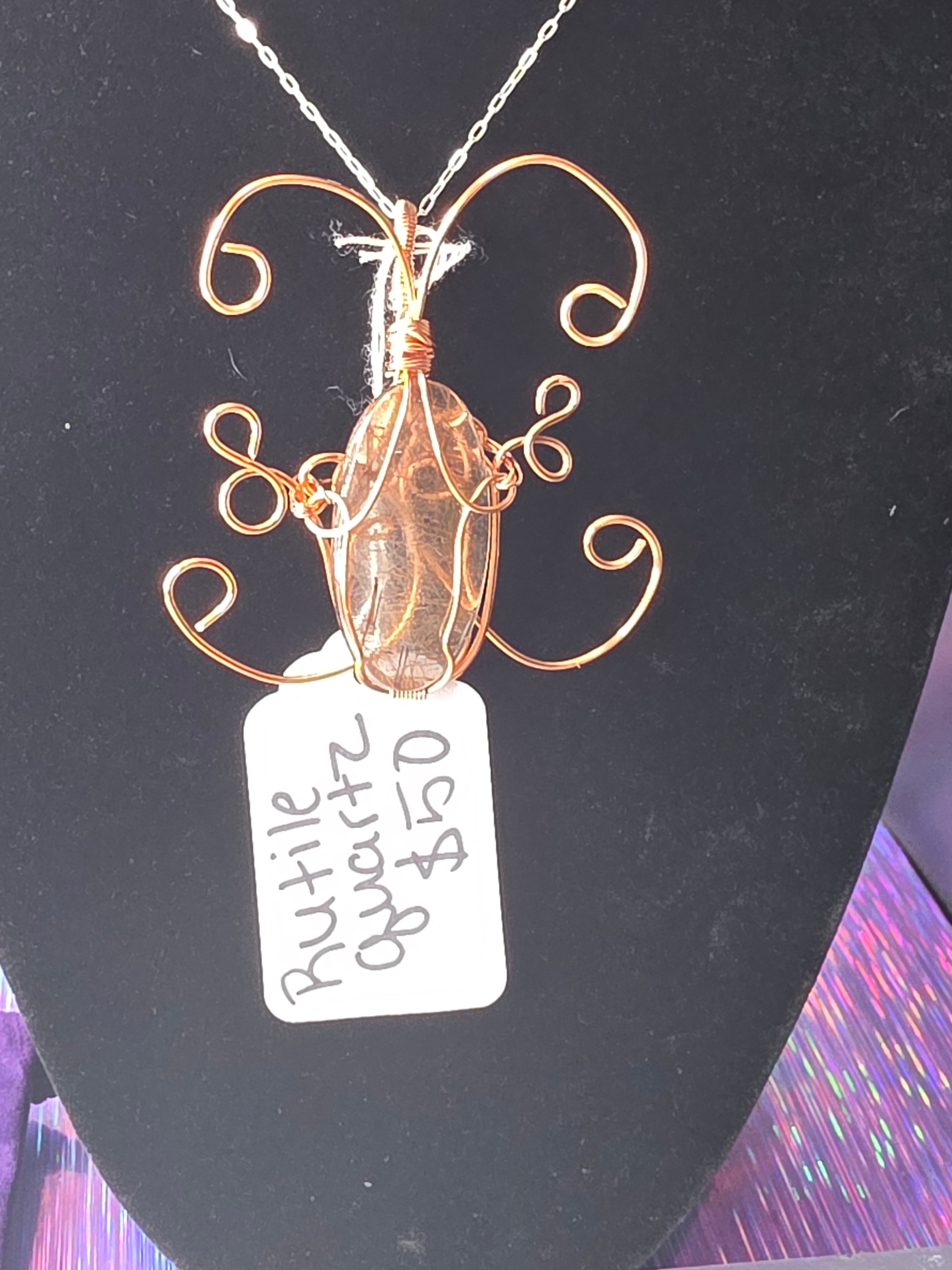 Rutilated Quartz Butterfly Pendant