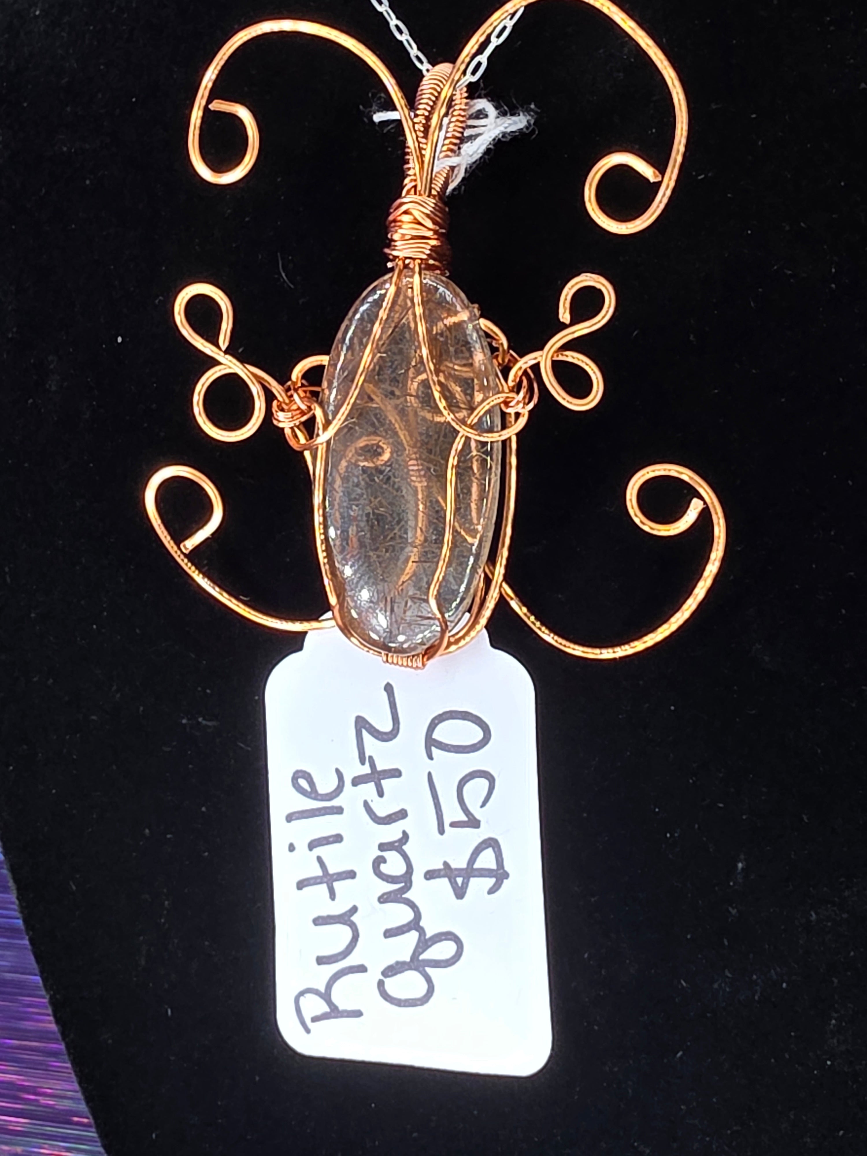 Rutilated Quartz Butterfly Pendant