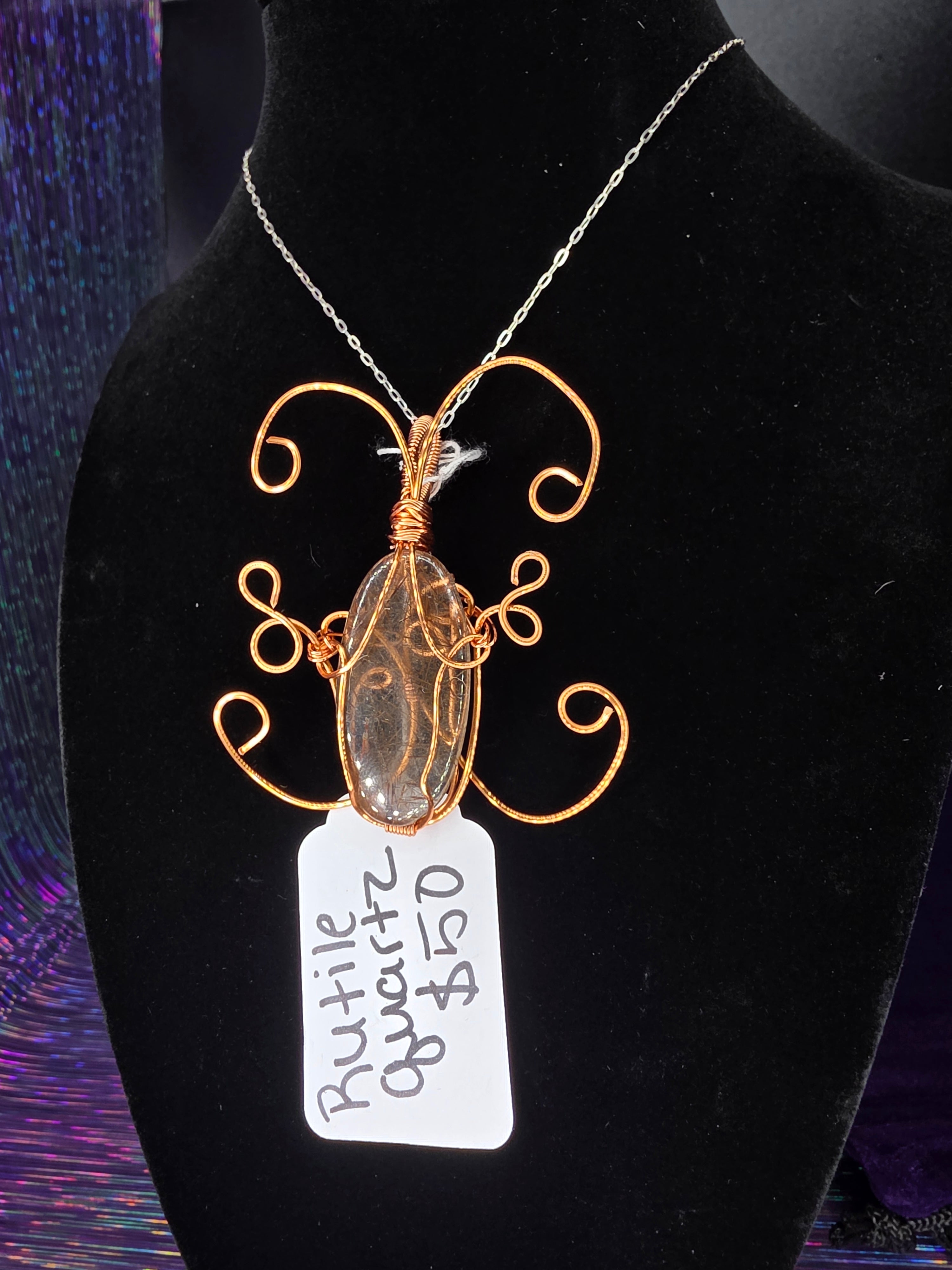 Rutilated Quartz Butterfly Pendant