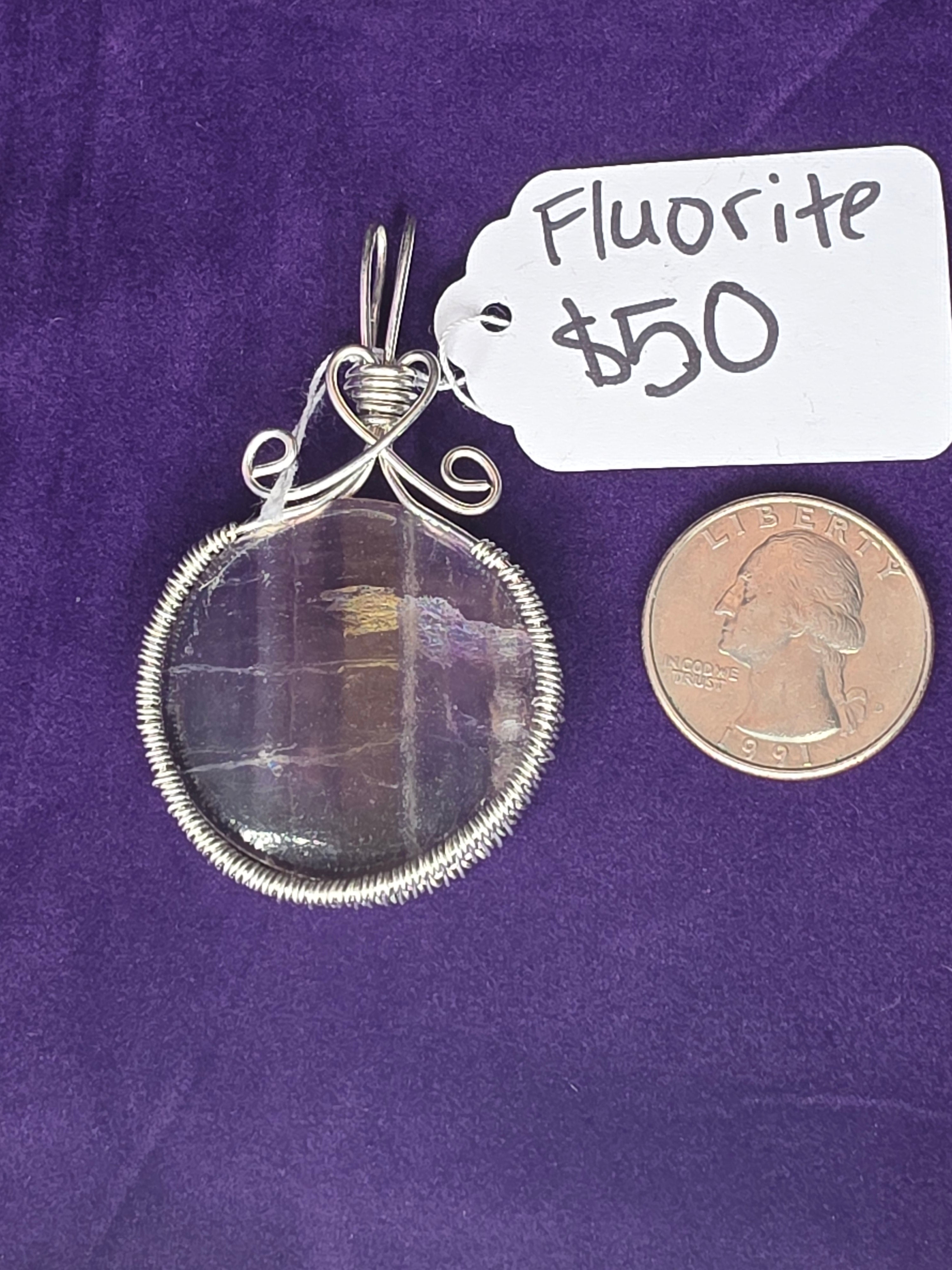 Rainbow Fluorite Round Pendant