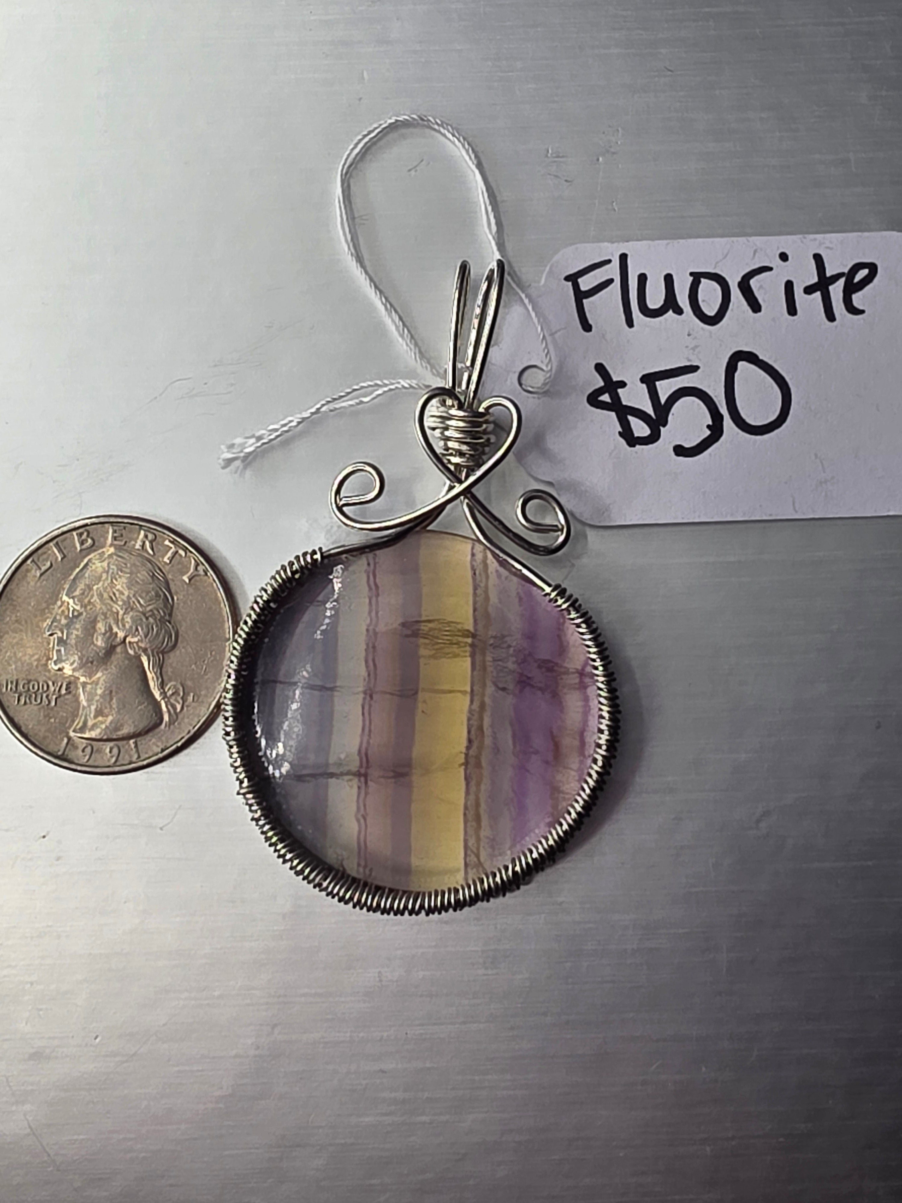 Rainbow Fluorite Round Pendant