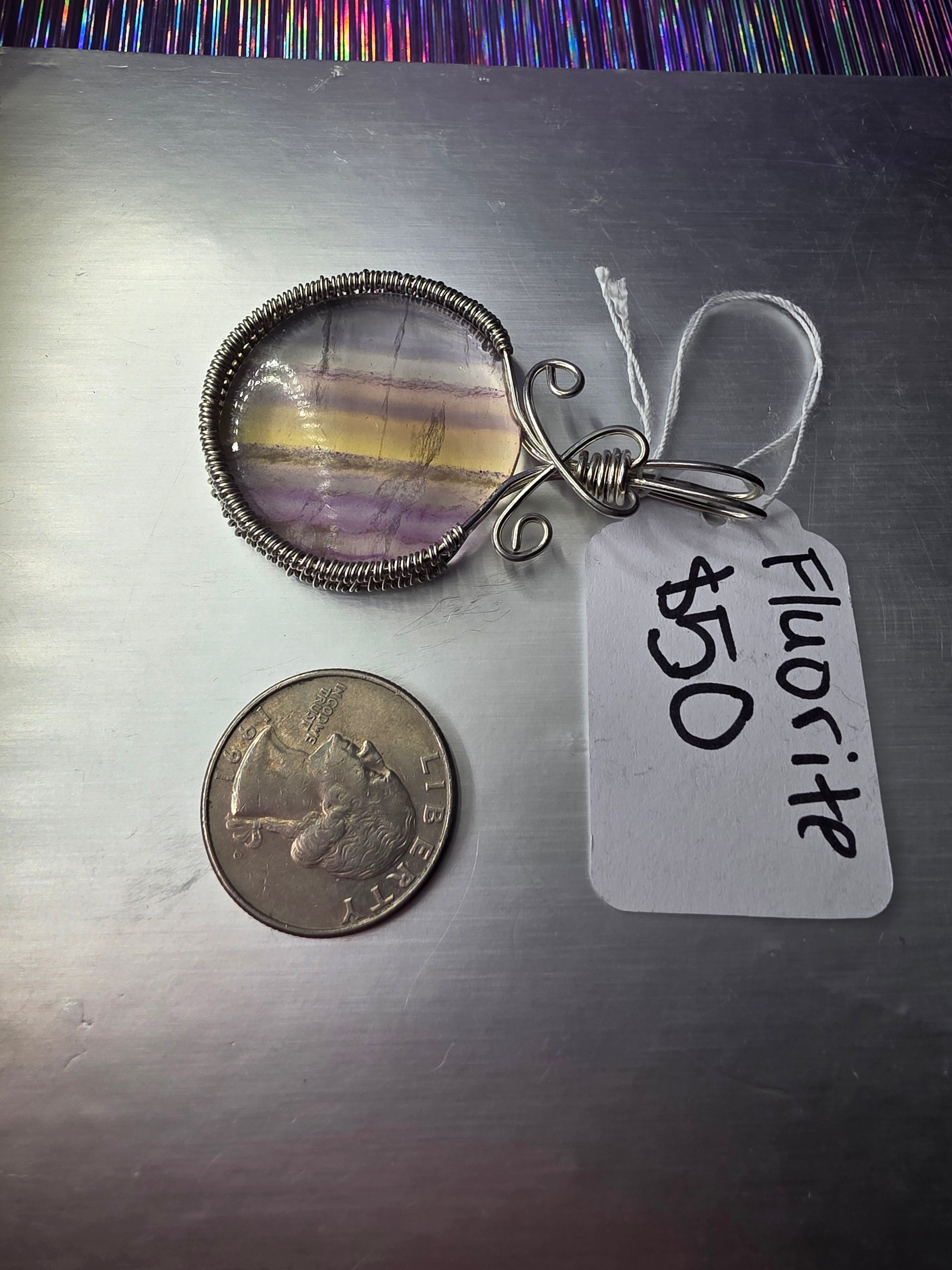 Rainbow Fluorite Round Pendant