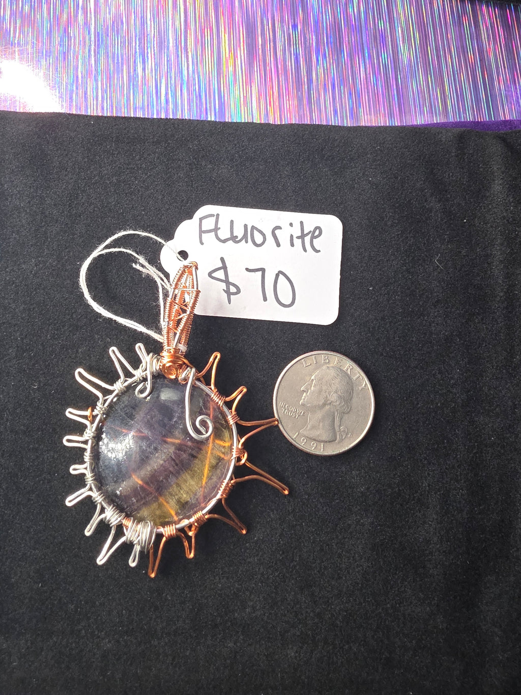 Rainbow Fluorite Sun Pendant
