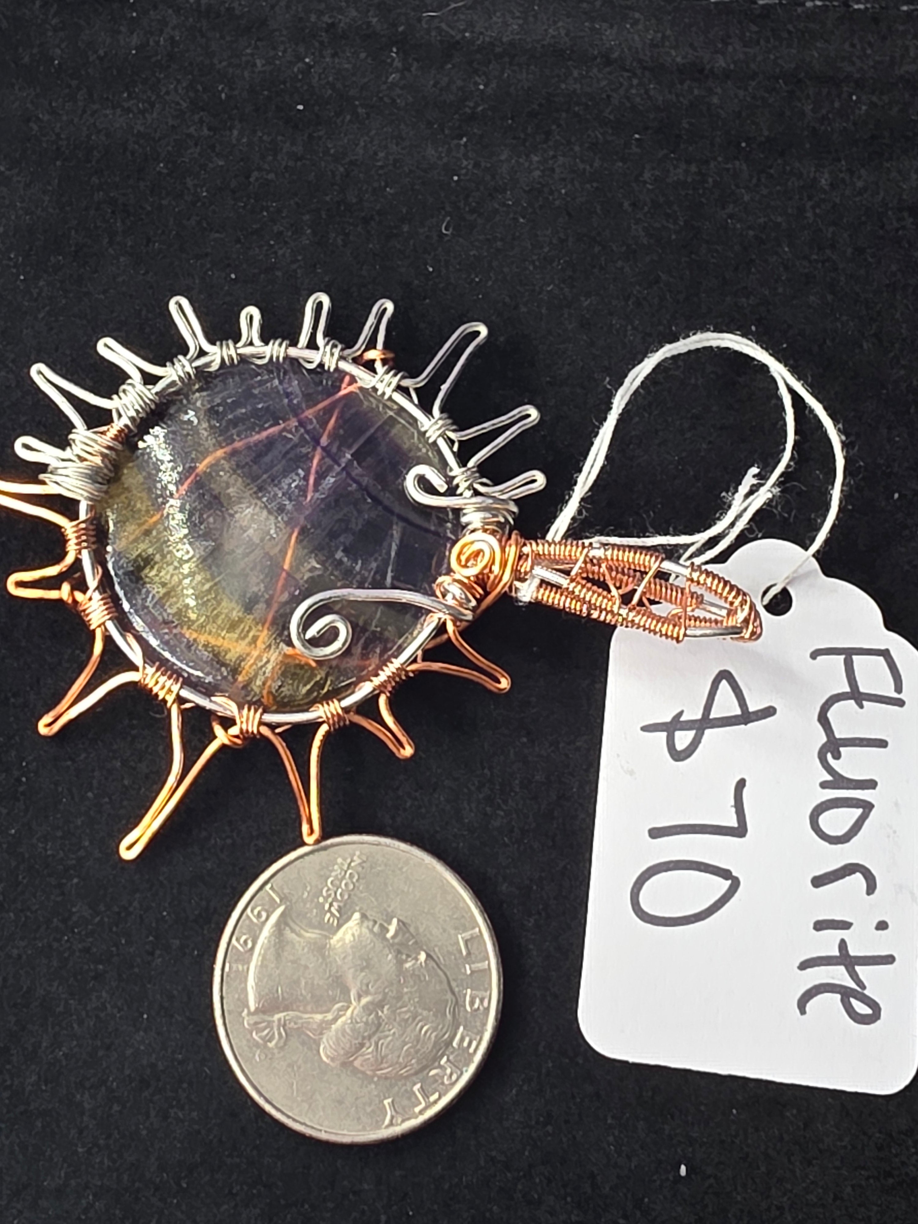 Rainbow Fluorite Sun Pendant