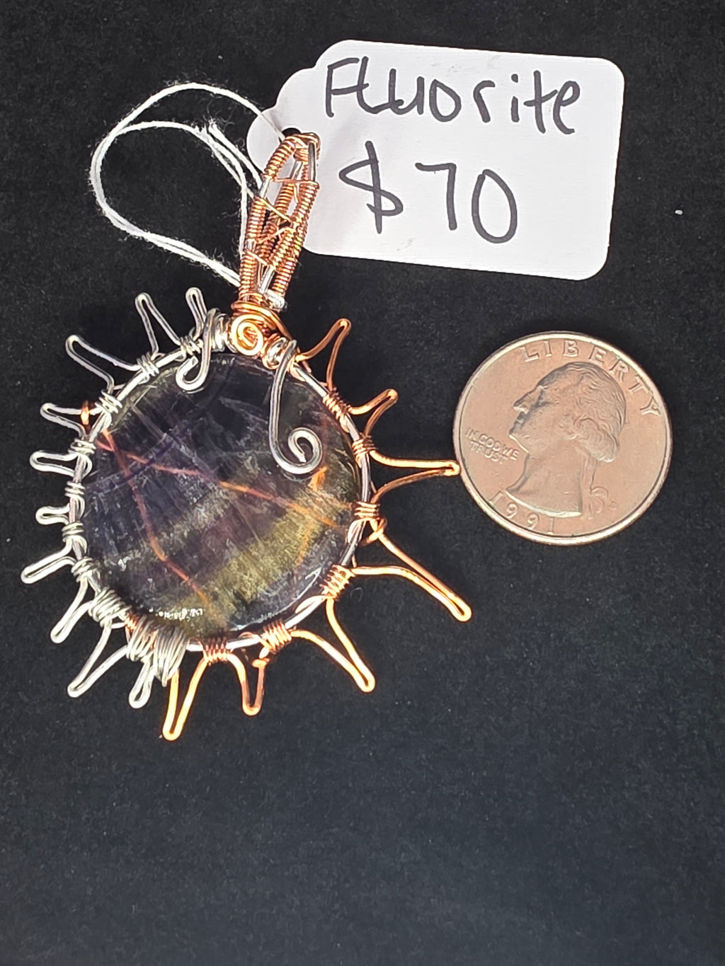 Rainbow Fluorite Sun Pendant