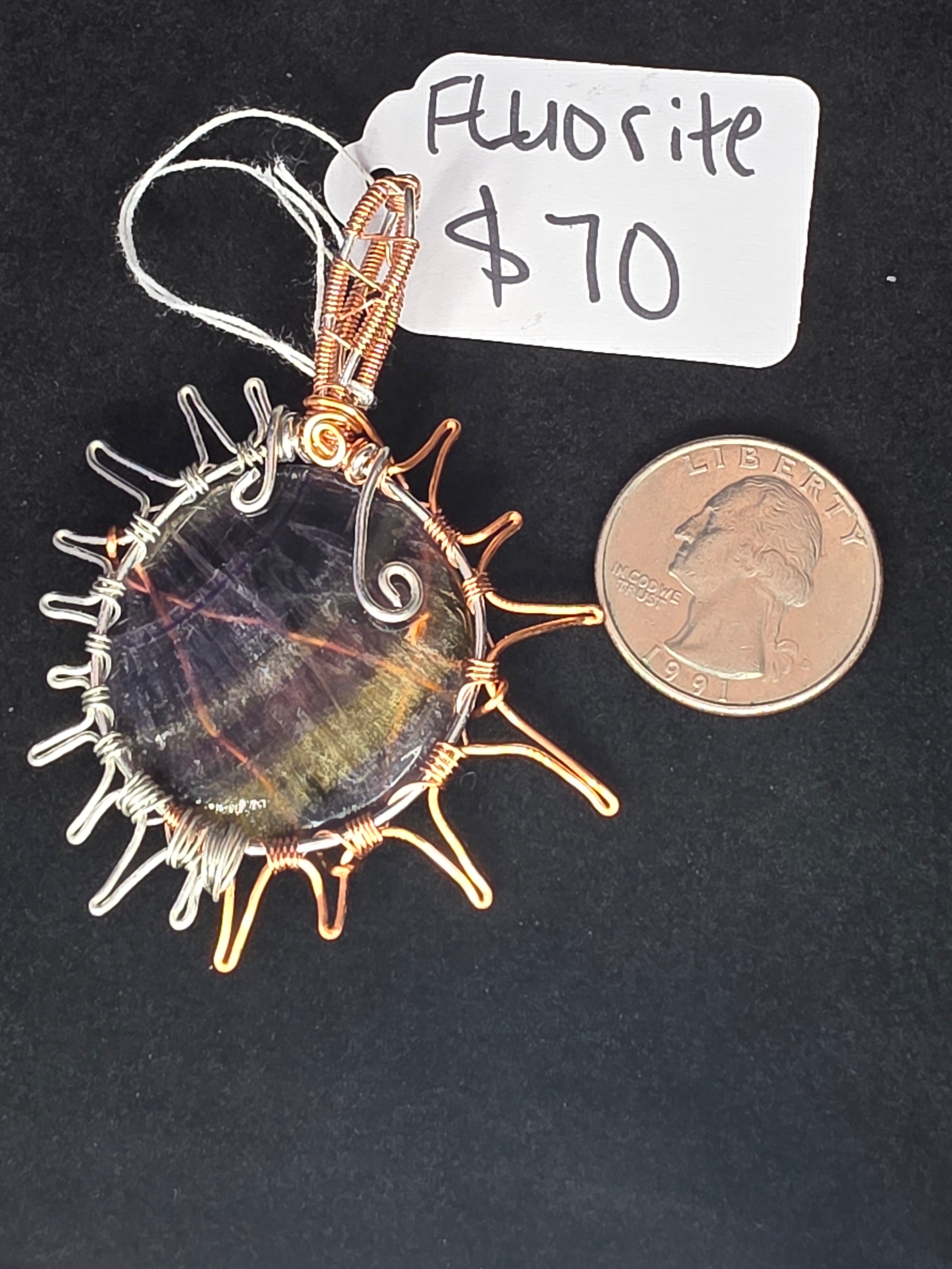 Rainbow Fluorite Sun Pendant