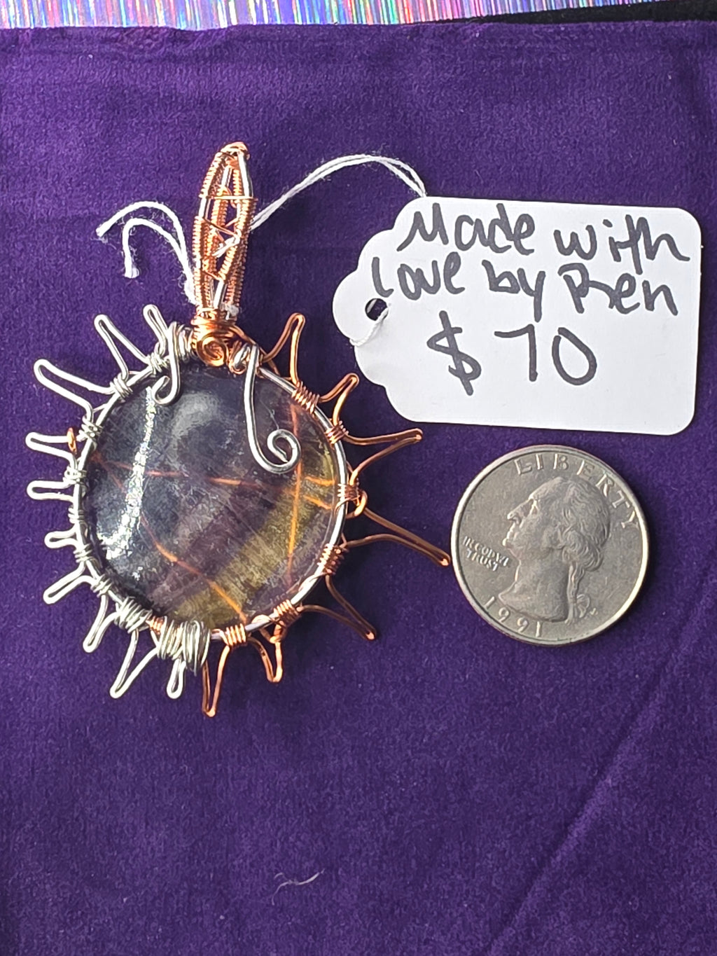 Rainbow Fluorite Sun Pendant