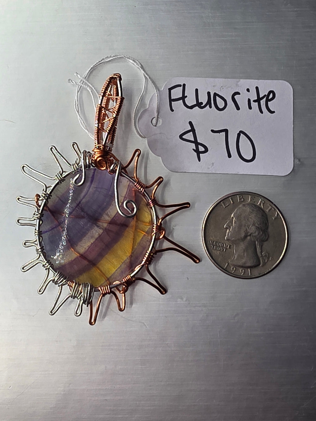 Rainbow Fluorite Sun Pendant