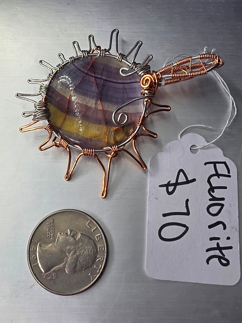 Rainbow Fluorite Sun Pendant