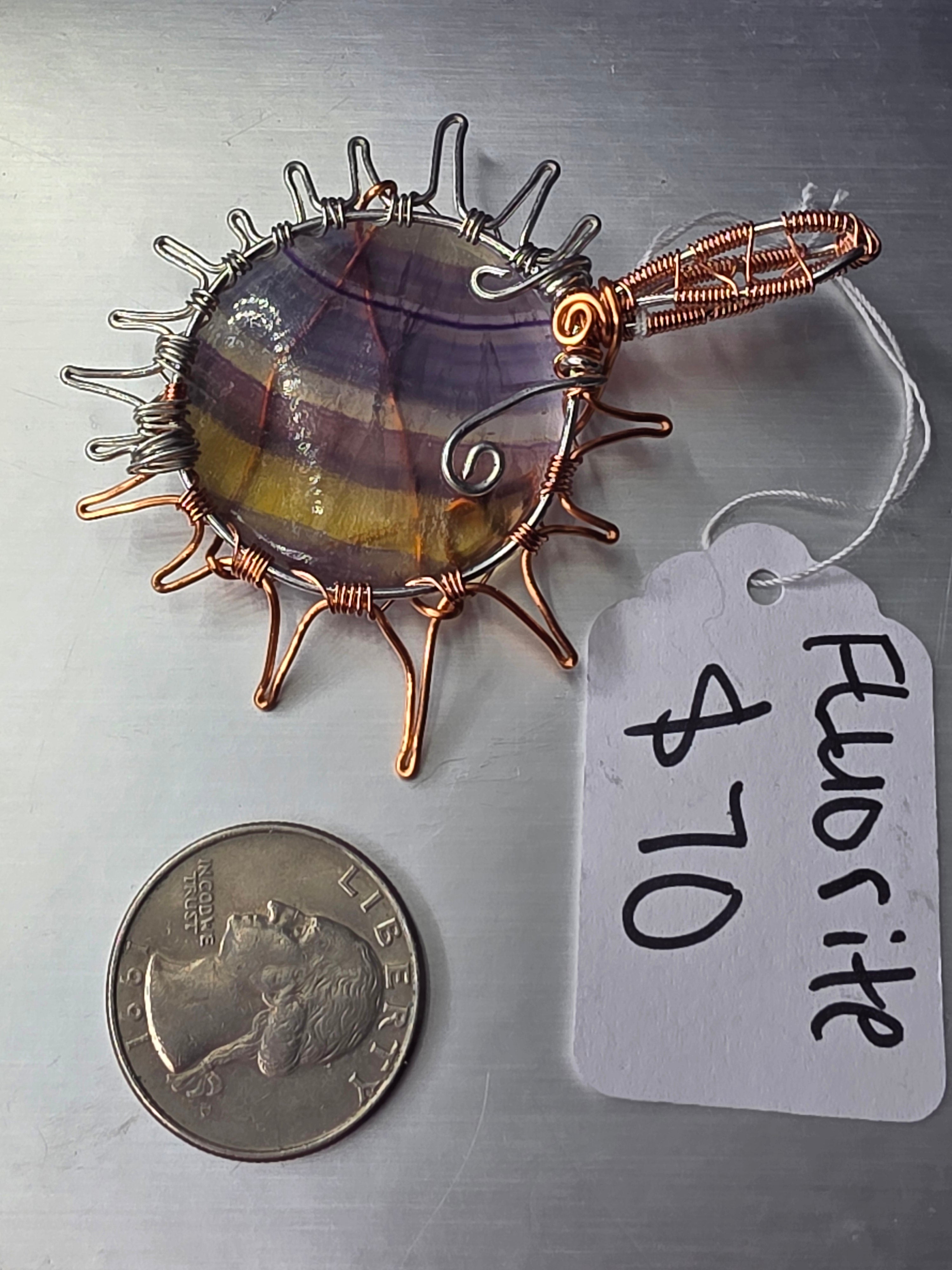 Rainbow Fluorite Sun Pendant