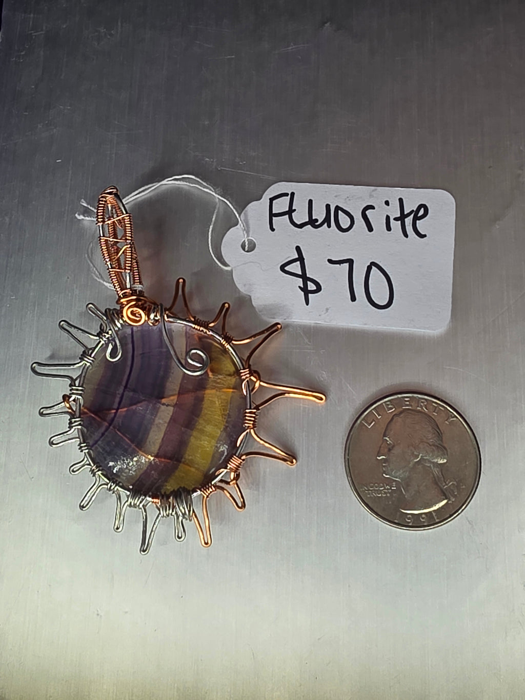 Rainbow Fluorite Sun Pendant