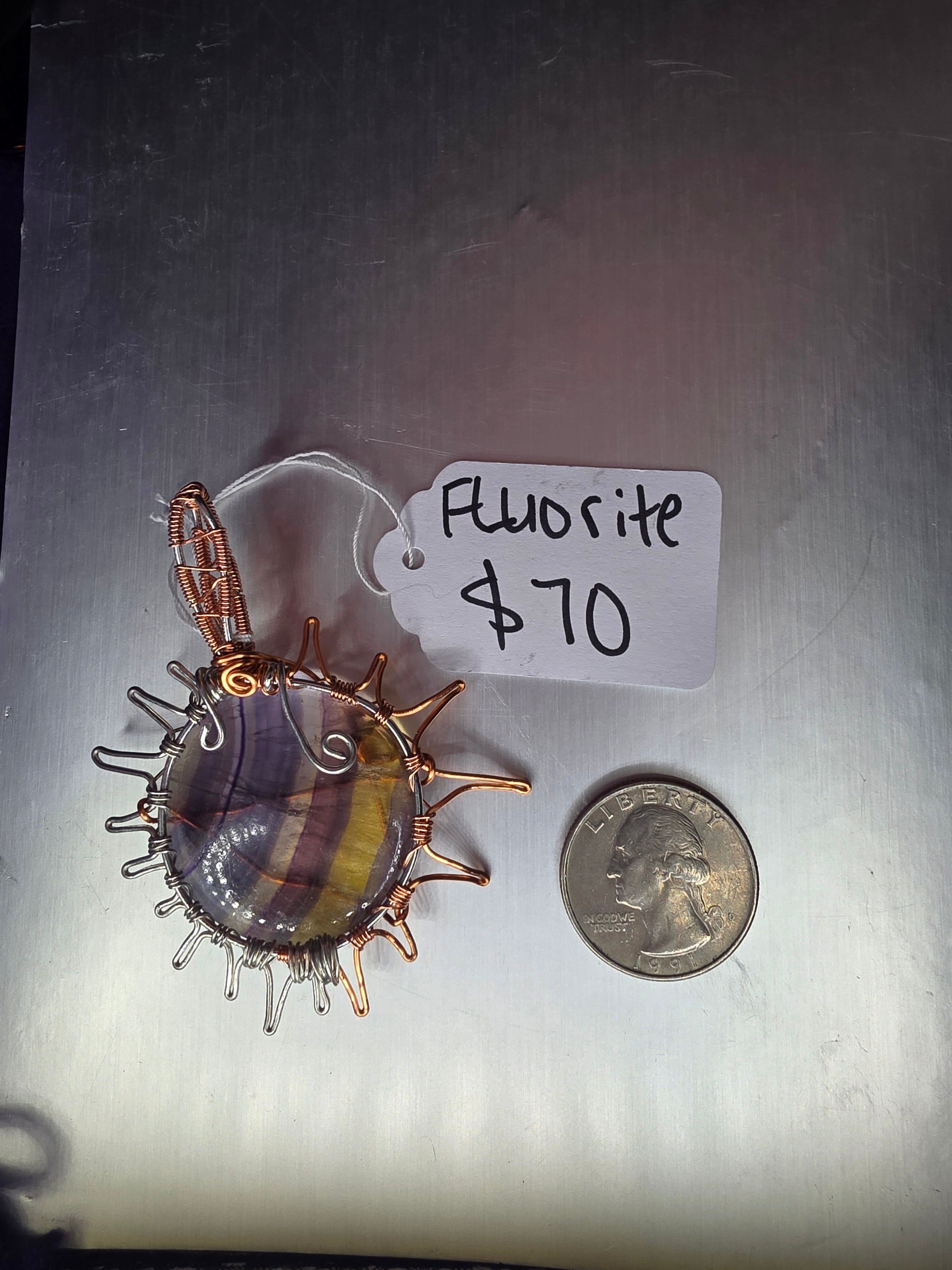 Rainbow Fluorite Sun Pendant