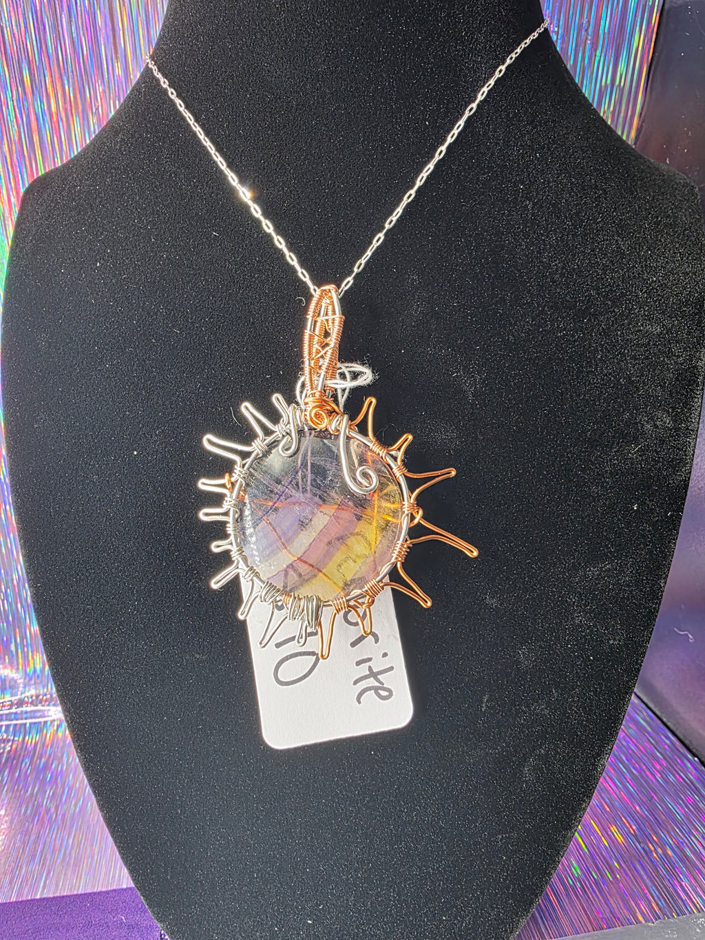 Rainbow Fluorite Sun Pendant