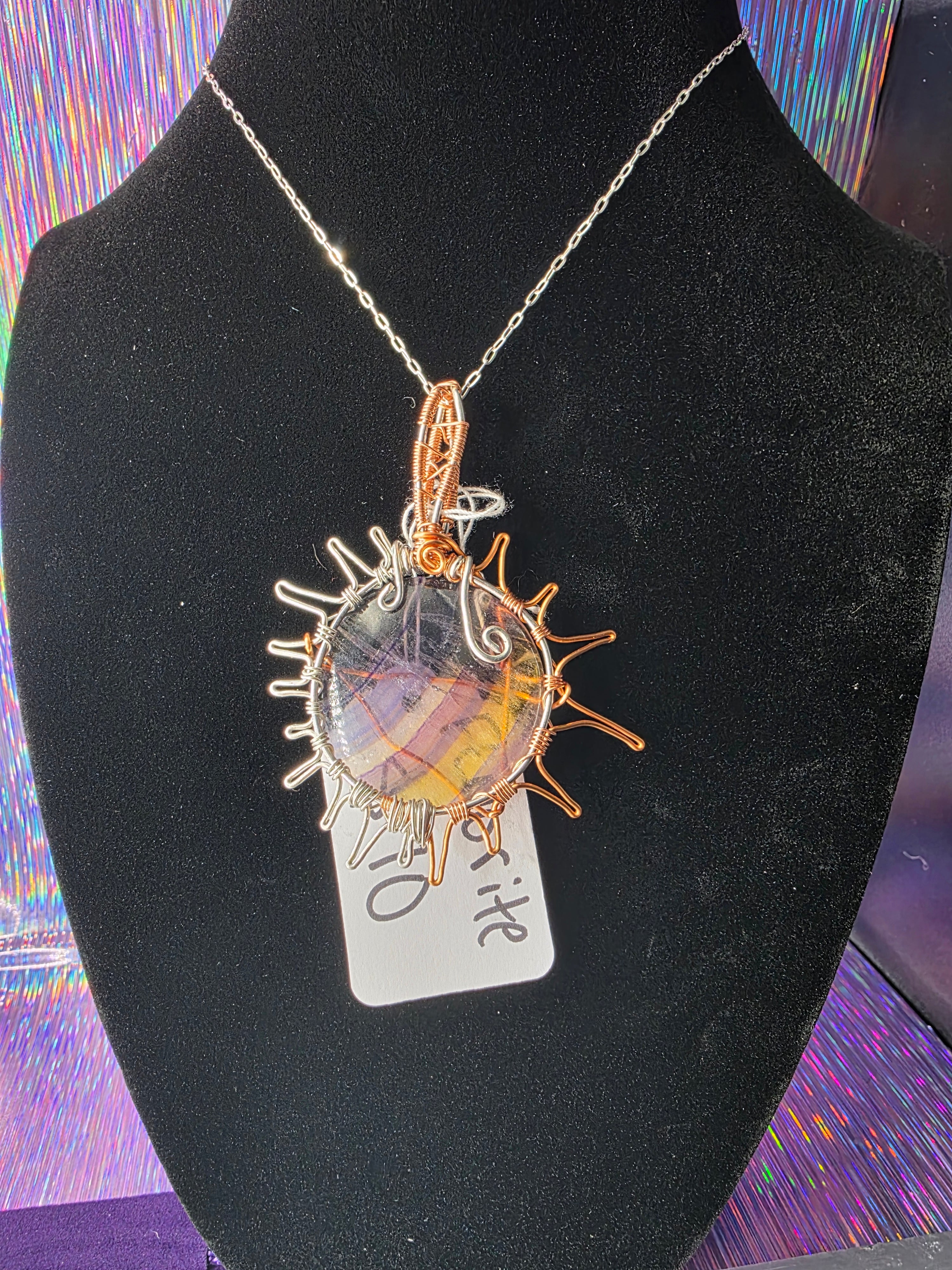 Rainbow Fluorite Sun Pendant
