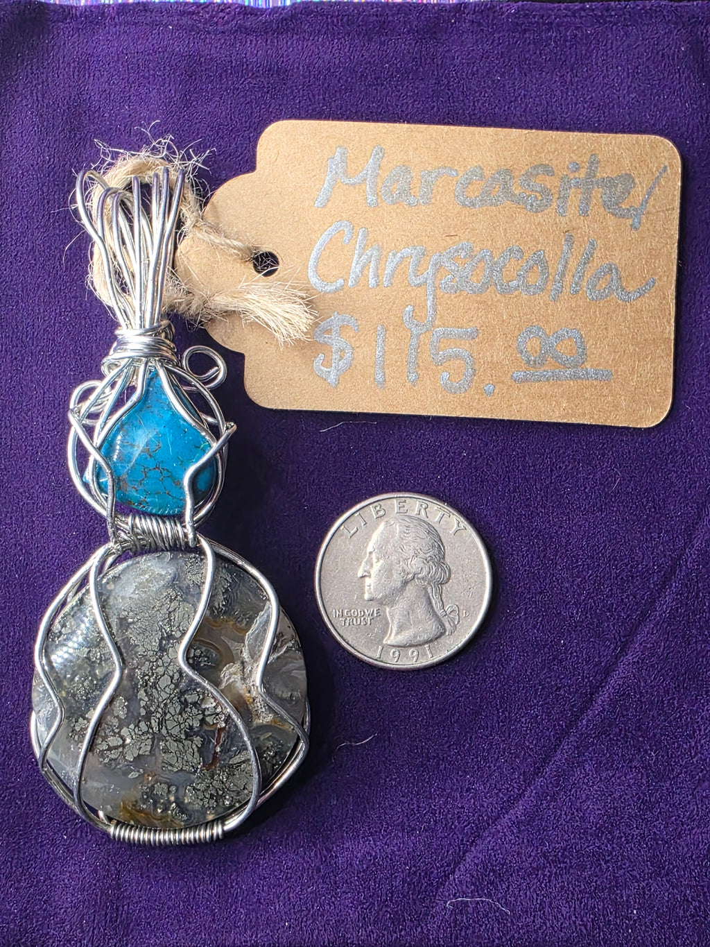 Dual Stone Chrysocolla/Shattuckite & Marcasite Pendant