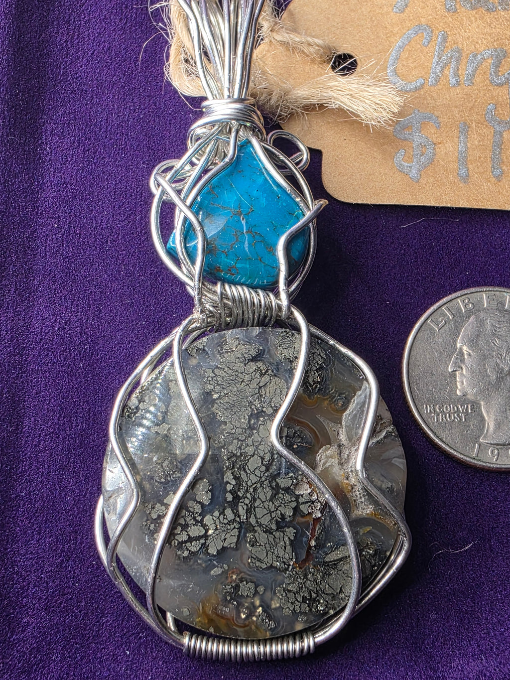 Dual Stone Chrysocolla/Shattuckite & Marcasite Pendant