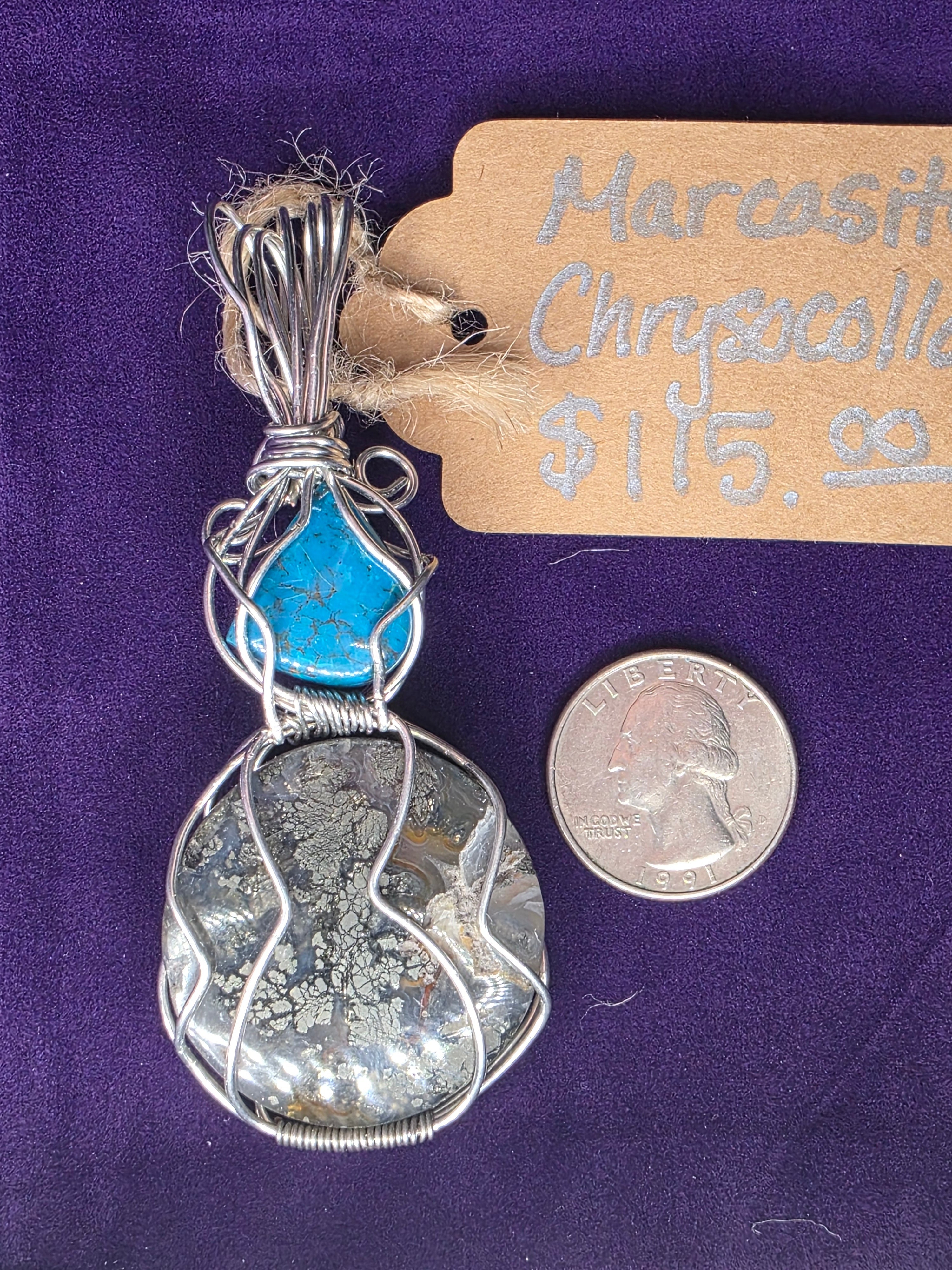 Dual Stone Chrysocolla/Shattuckite & Marcasite Pendant