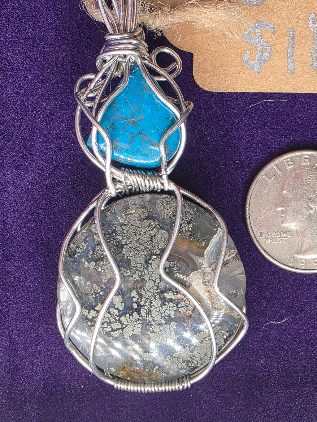 Dual Stone Chrysocolla/Shattuckite & Marcasite Pendant