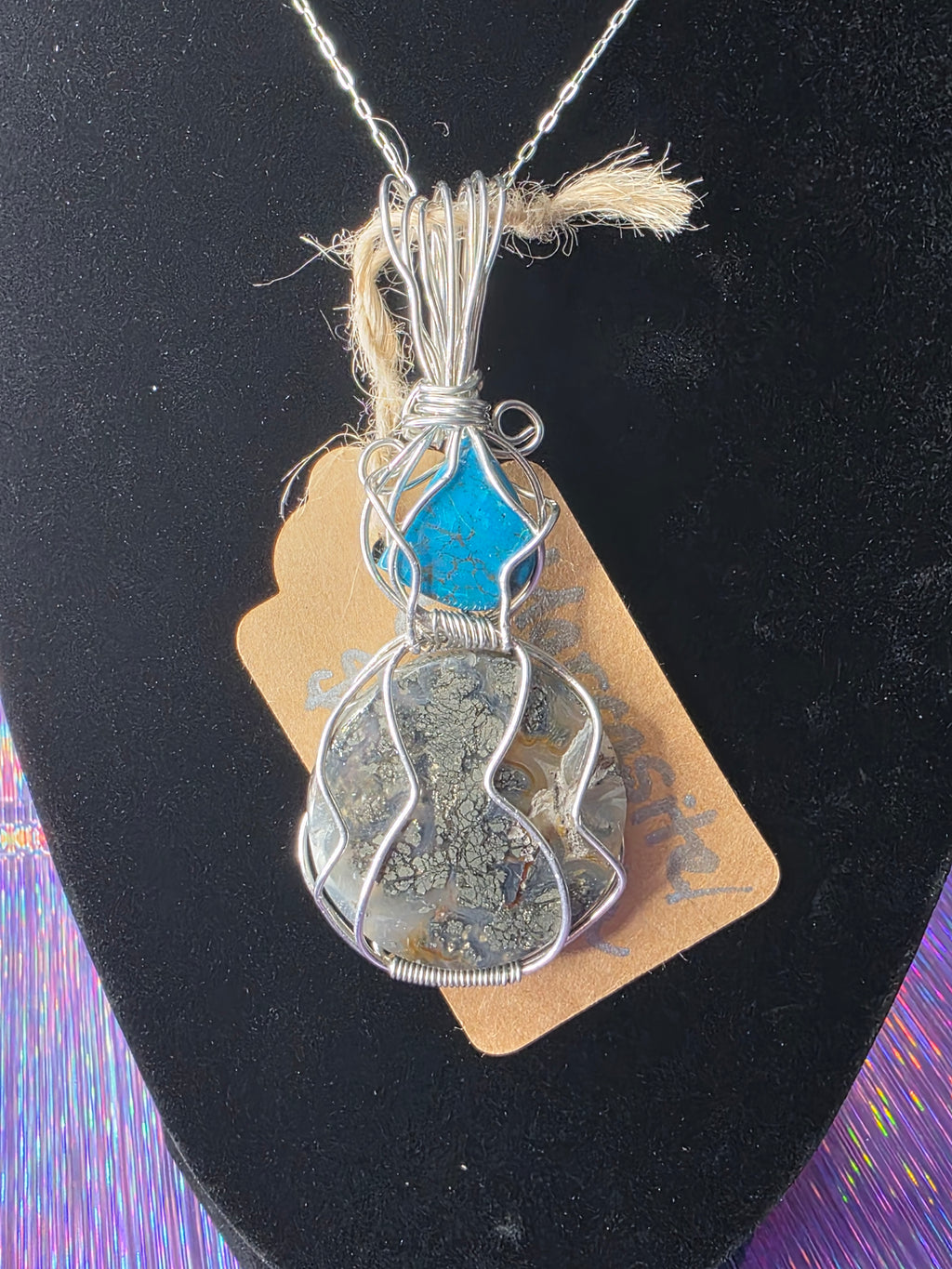 Dual Stone Chrysocolla/Shattuckite & Marcasite Pendant