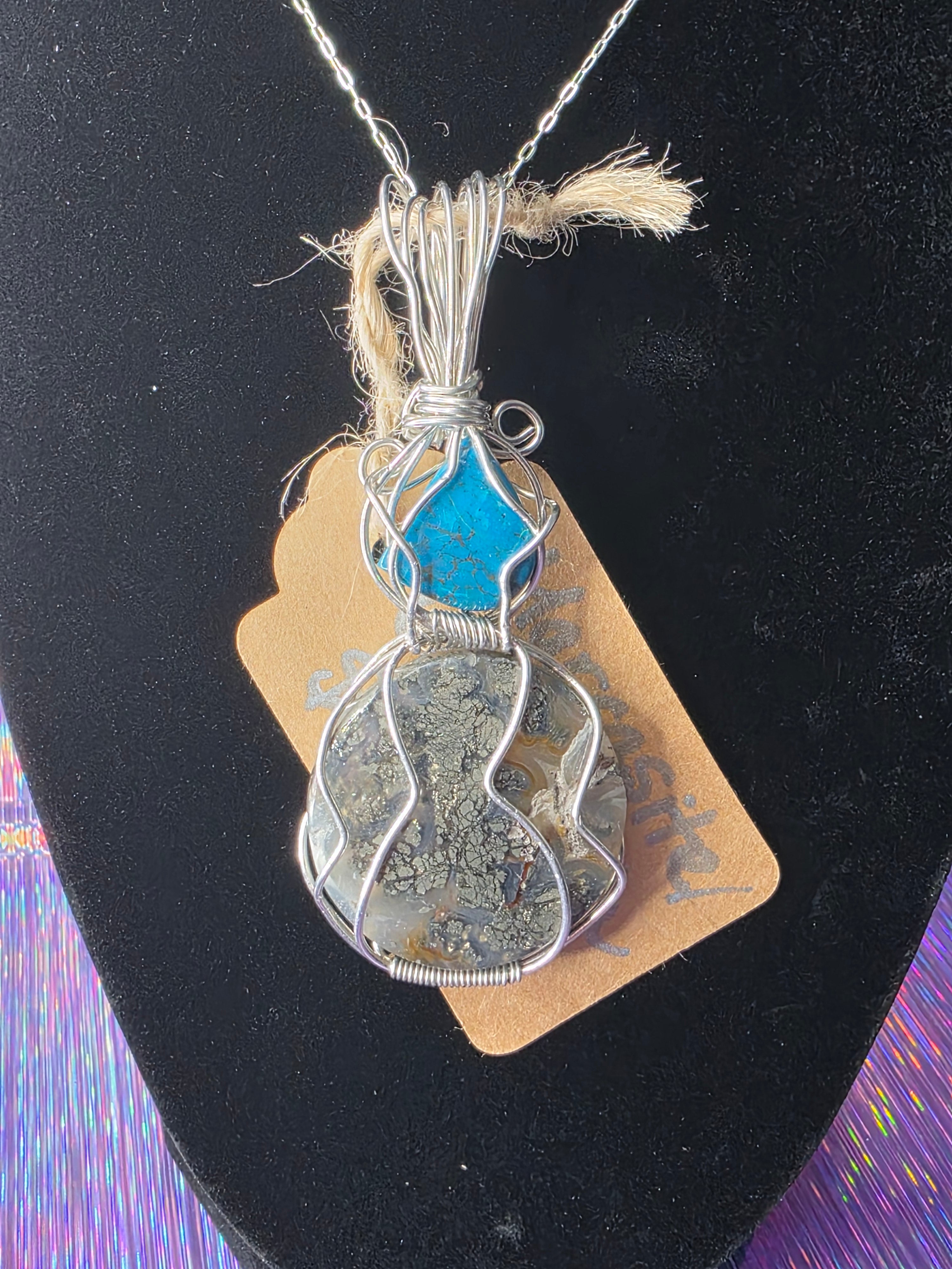 Dual Stone Chrysocolla/Shattuckite & Marcasite Pendant