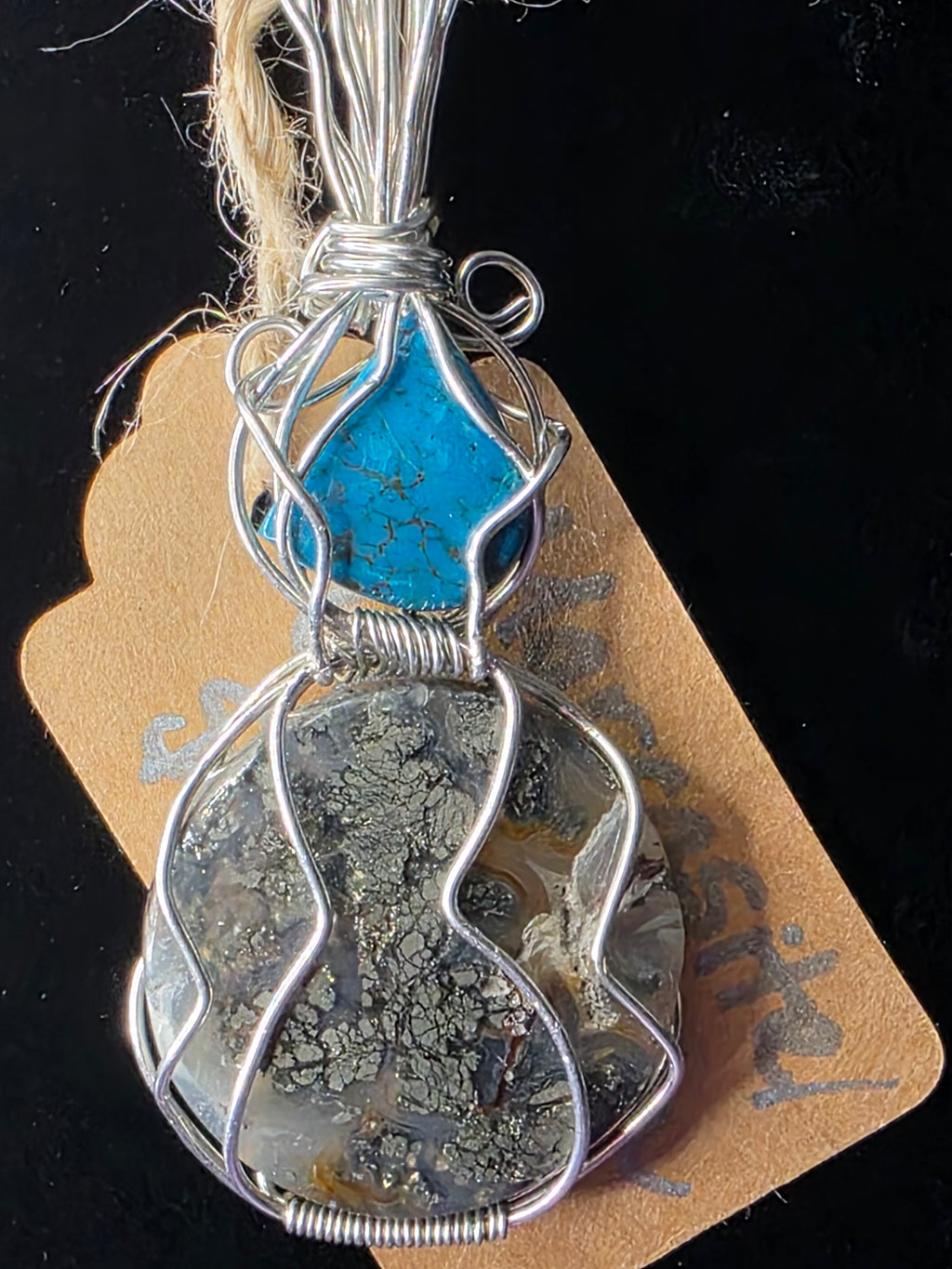 Dual Stone Chrysocolla/Shattuckite & Marcasite Pendant
