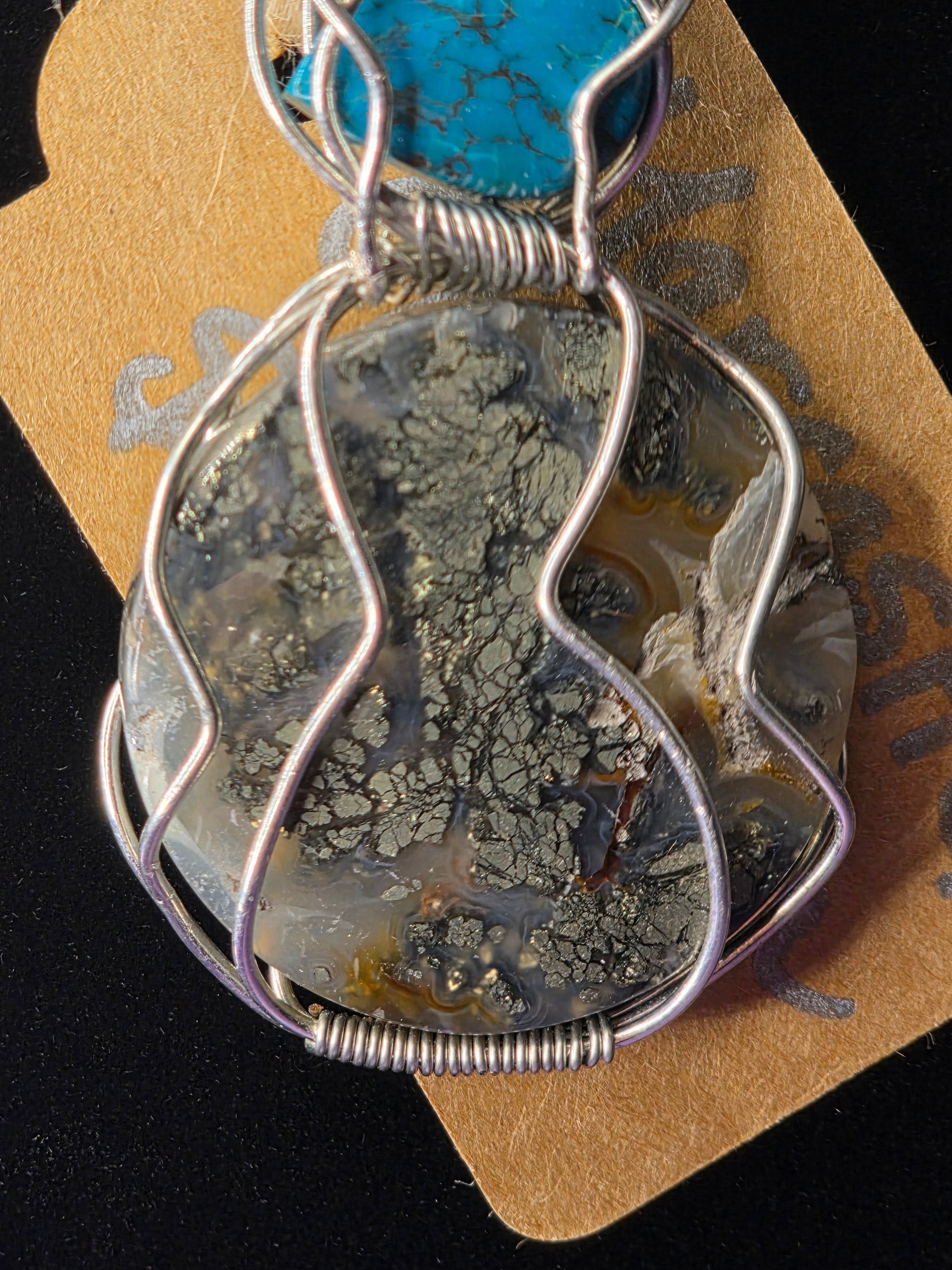 Dual Stone Chrysocolla/Shattuckite & Marcasite Pendant