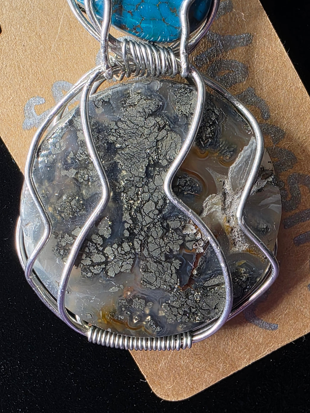 Dual Stone Chrysocolla/Shattuckite & Marcasite Pendant