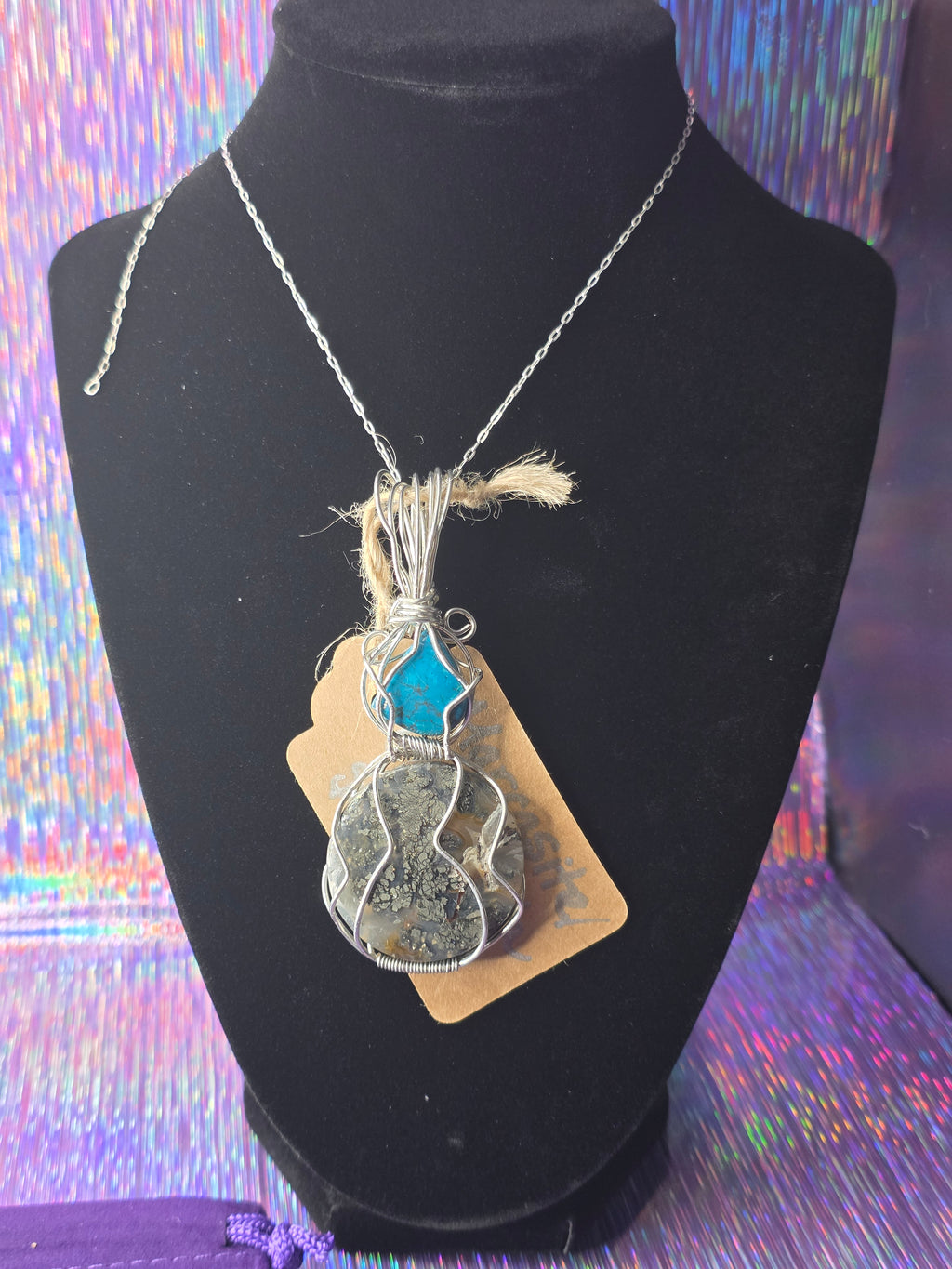 Dual Stone Chrysocolla/Shattuckite & Marcasite Pendant