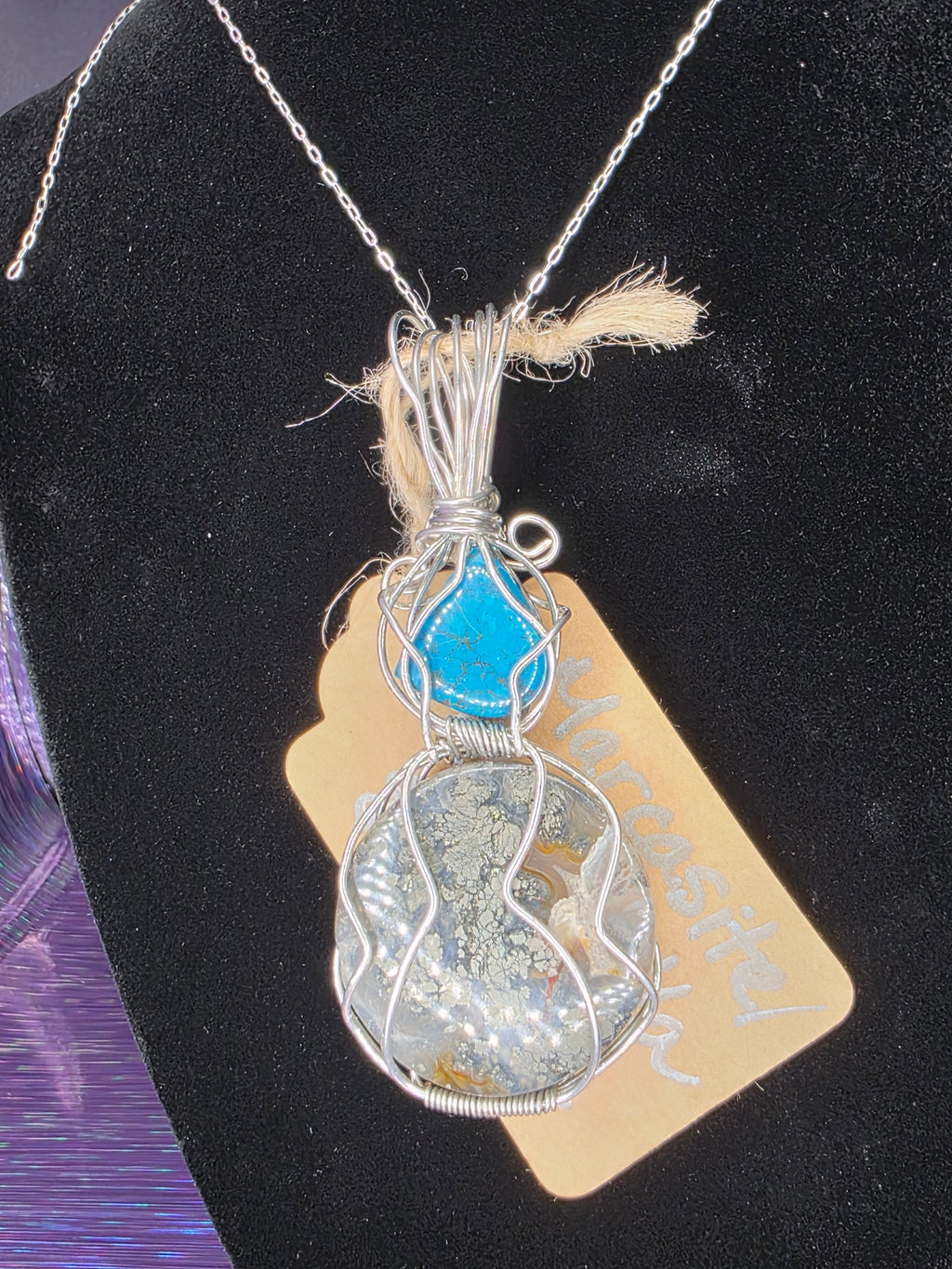 Dual Stone Chrysocolla/Shattuckite & Marcasite Pendant