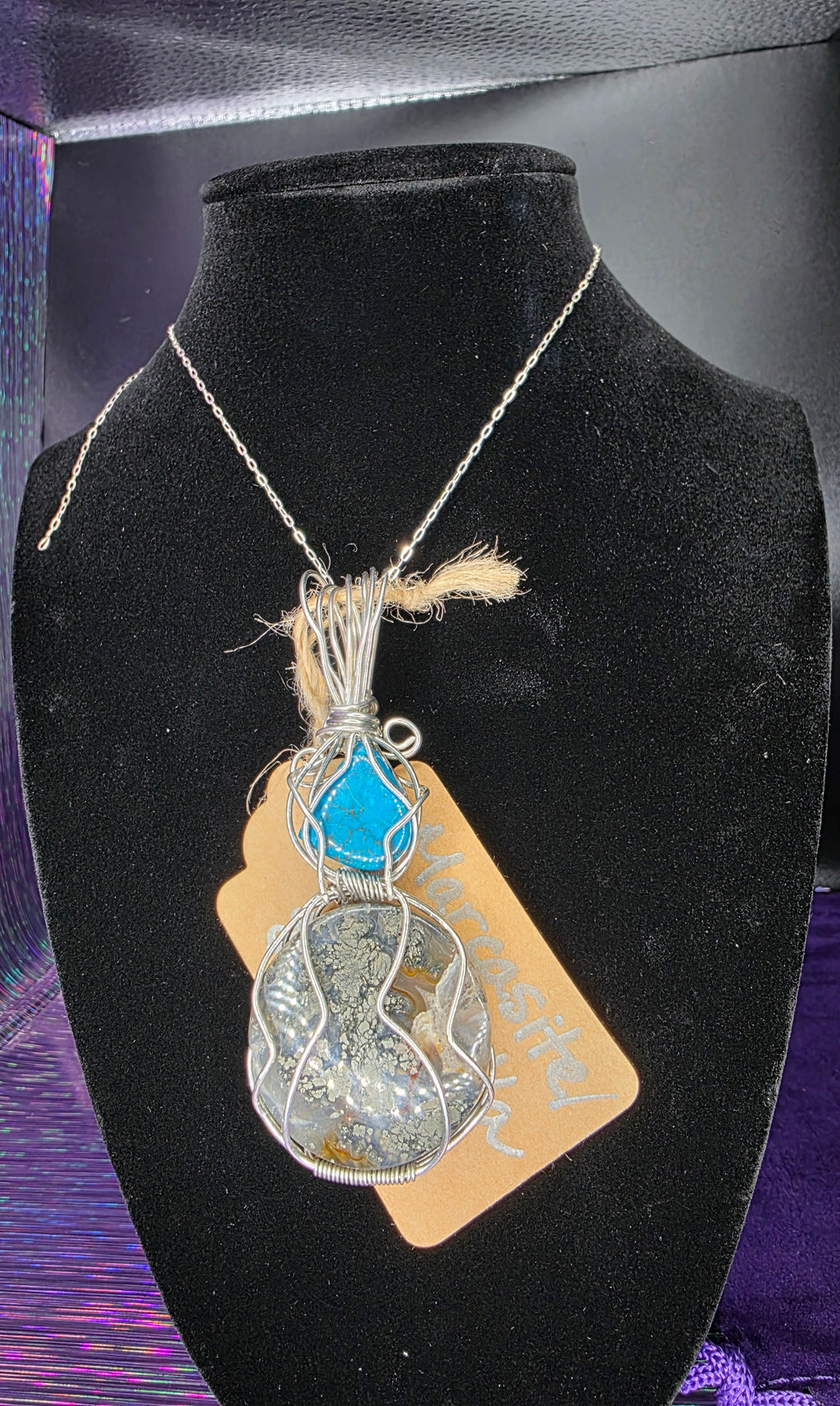 Dual Stone Chrysocolla/Shattuckite & Marcasite Pendant