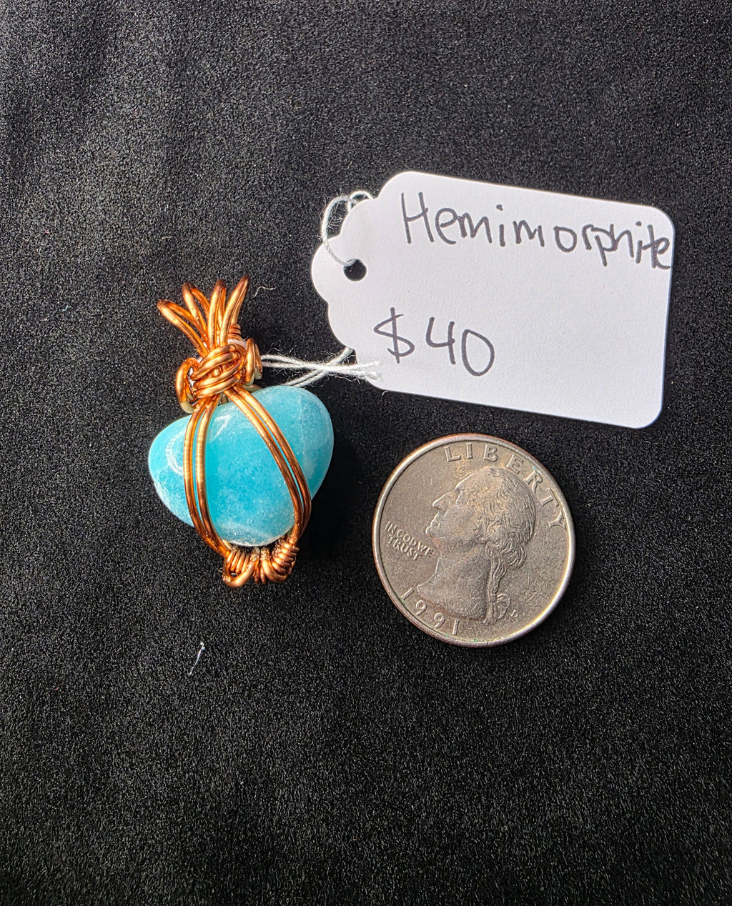 Mini Hemimorphite Heart Pendant