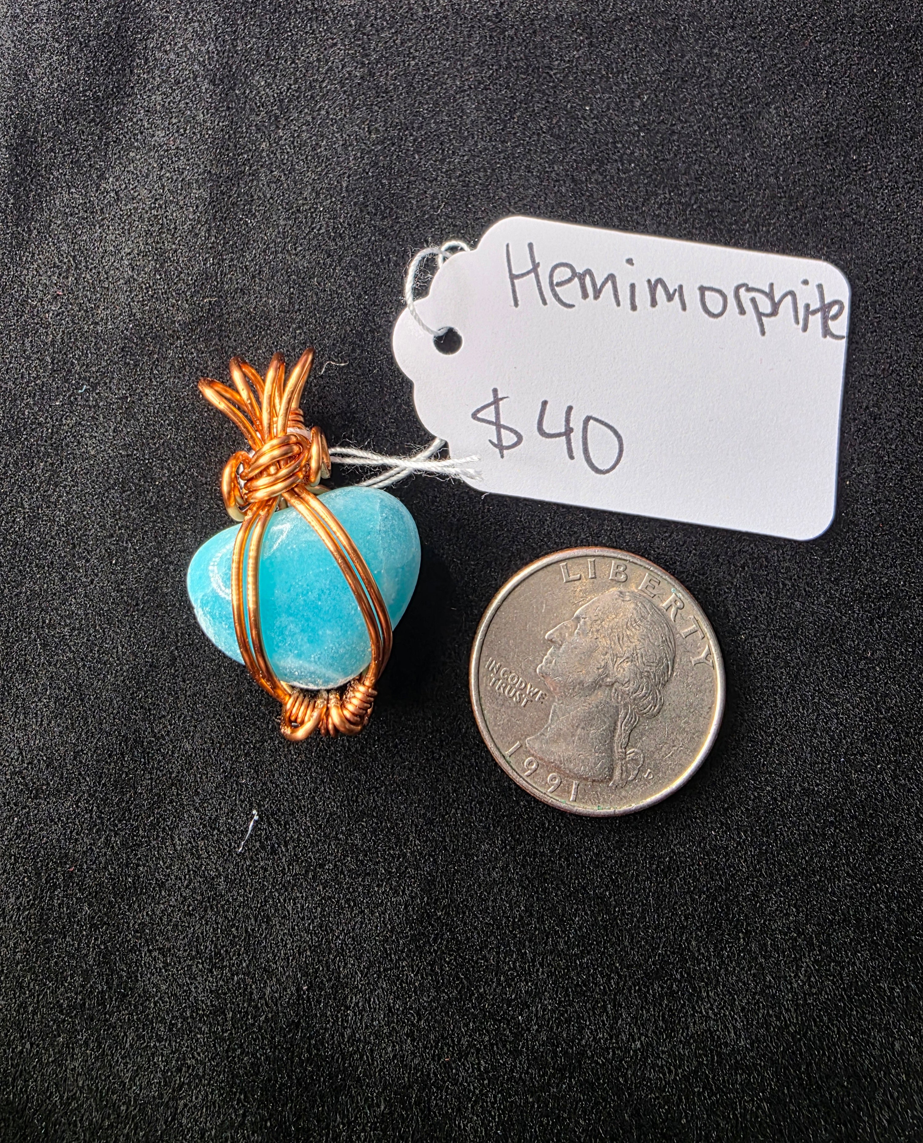 Mini Hemimorphite Heart Pendant