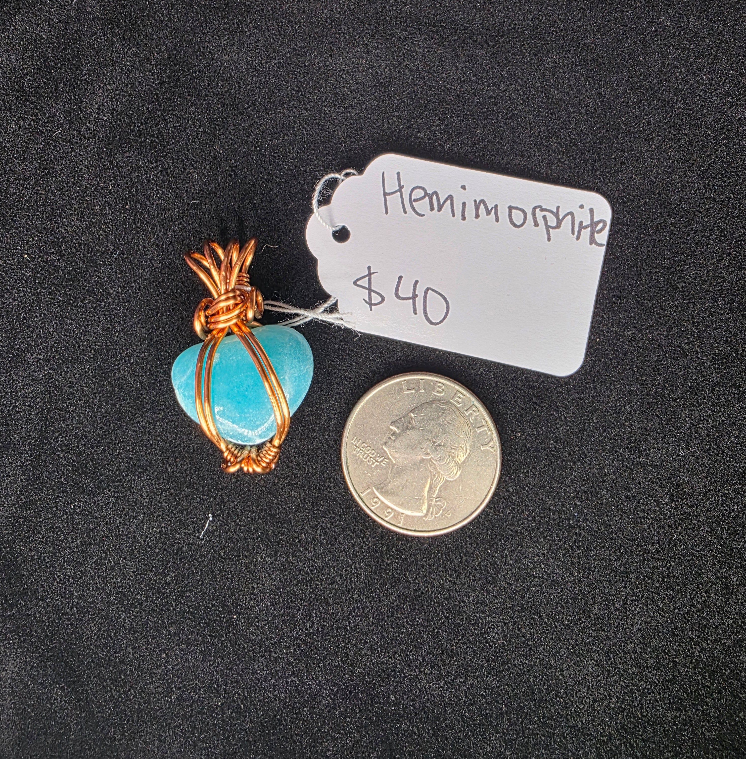Mini Hemimorphite Heart Pendant