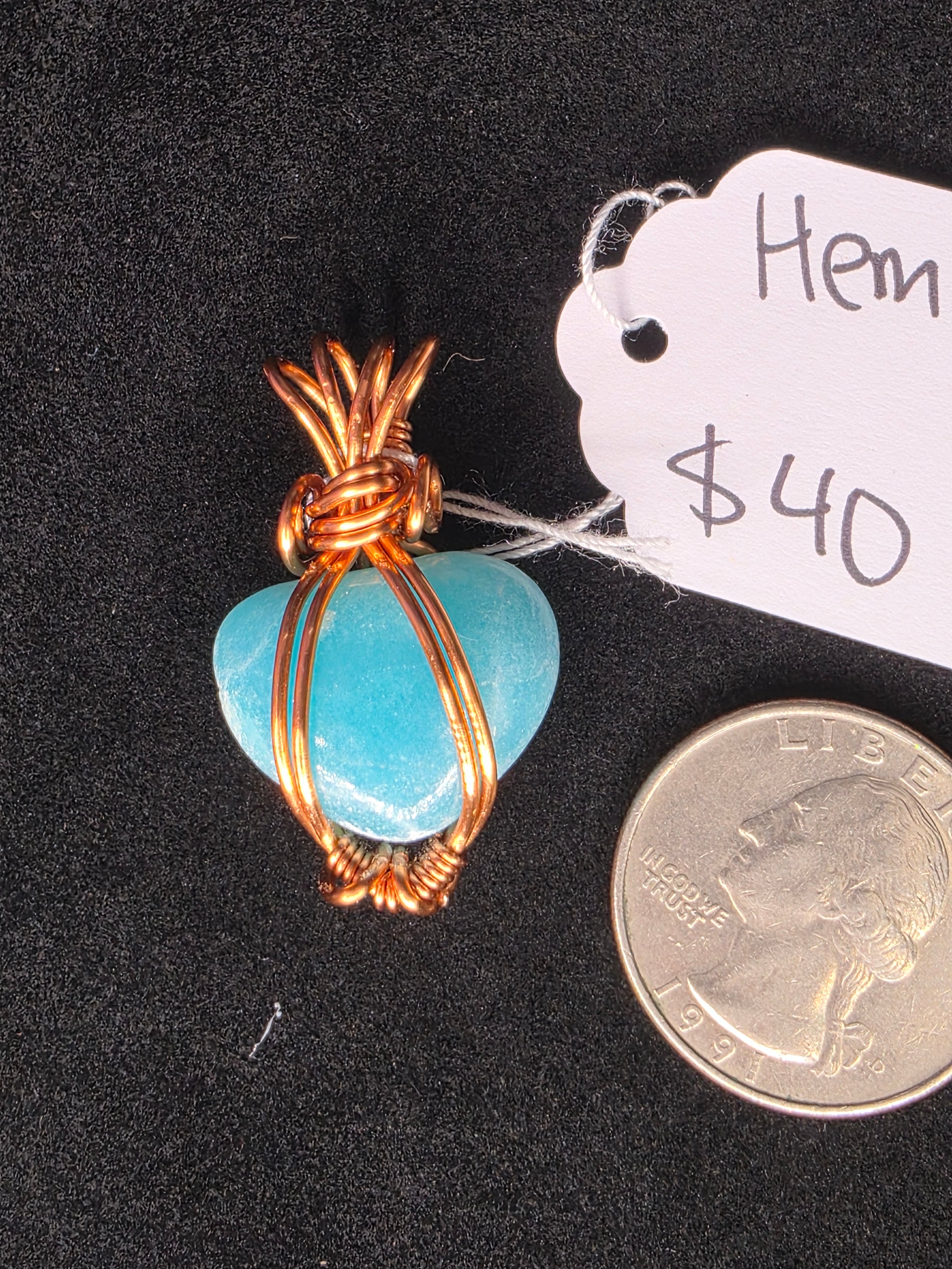 Mini Hemimorphite Heart Pendant