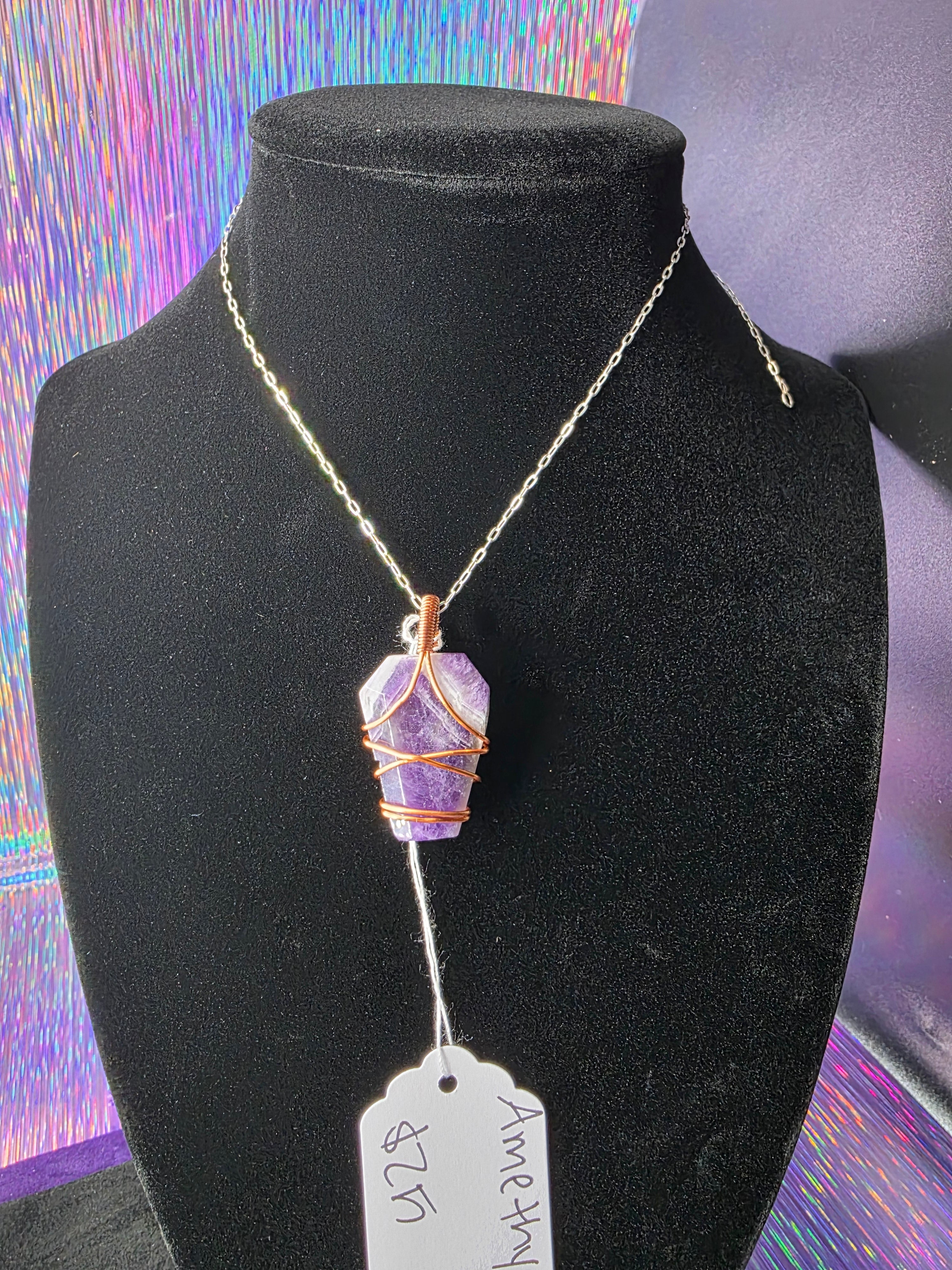 Chevron Amethyst Coffin Pendant