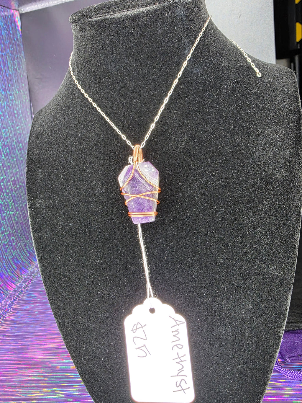 Chevron Amethyst Coffin Pendant