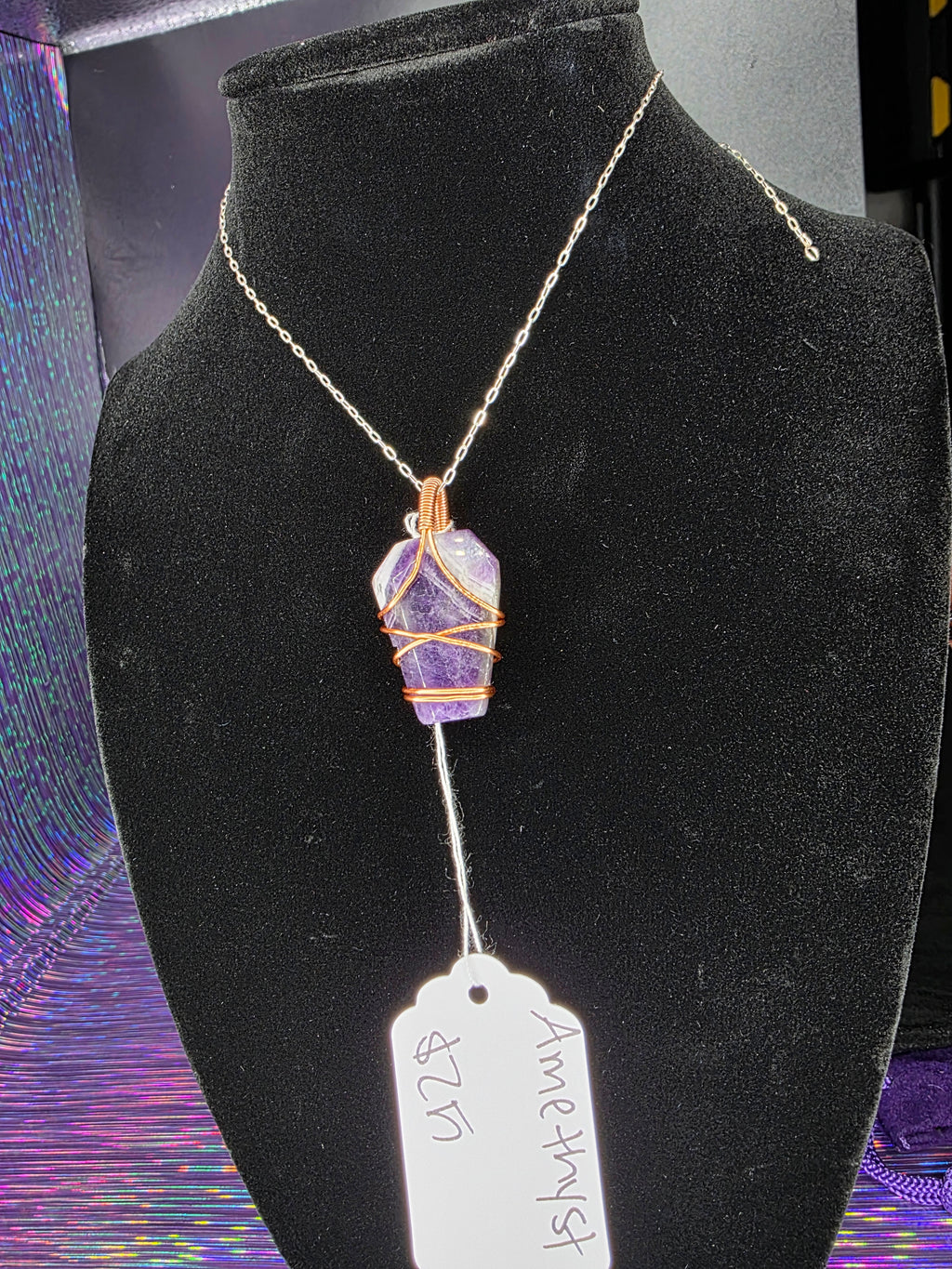 Chevron Amethyst Coffin Pendant