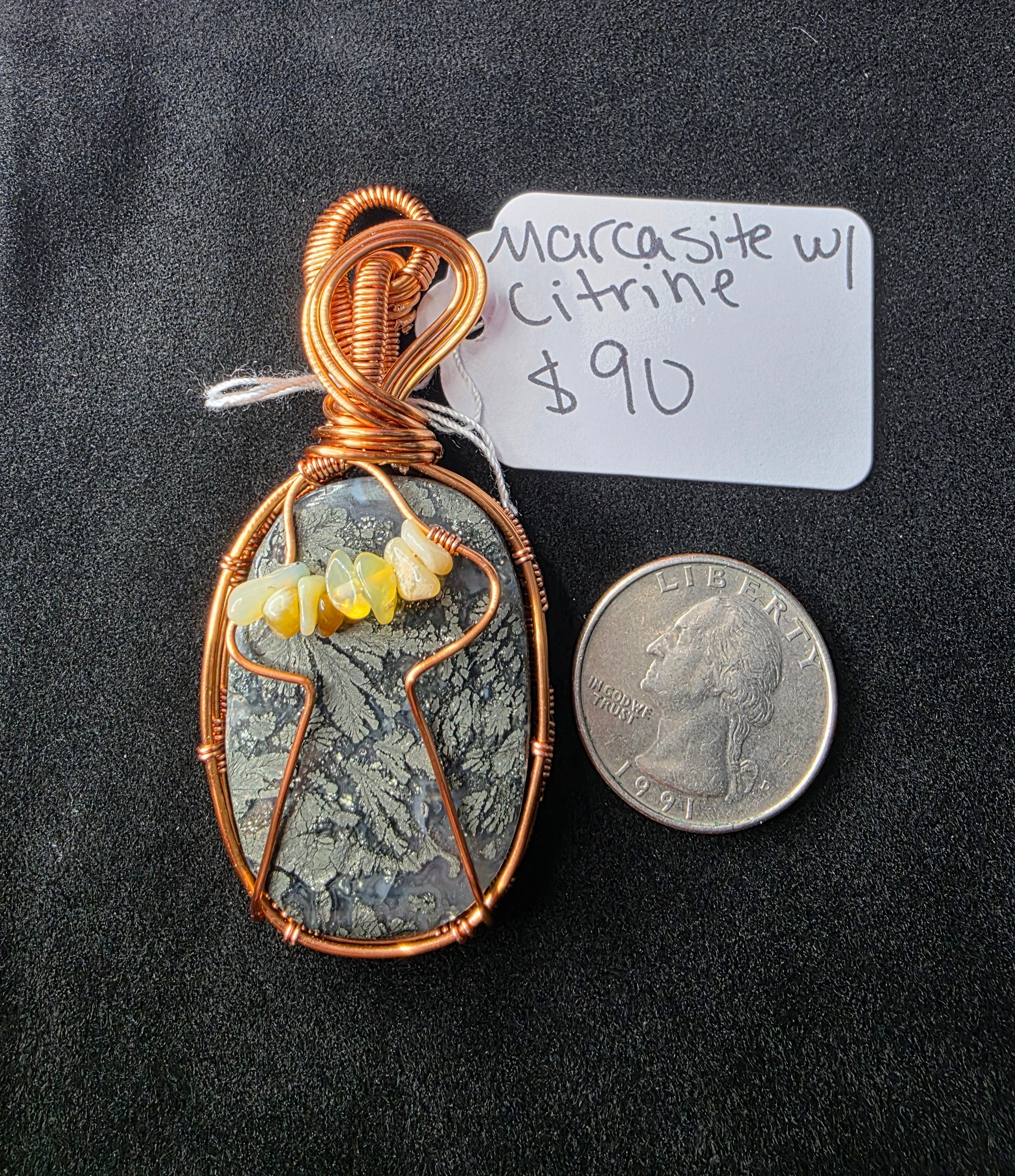 Marcasite & Citrine UFO Pendant
