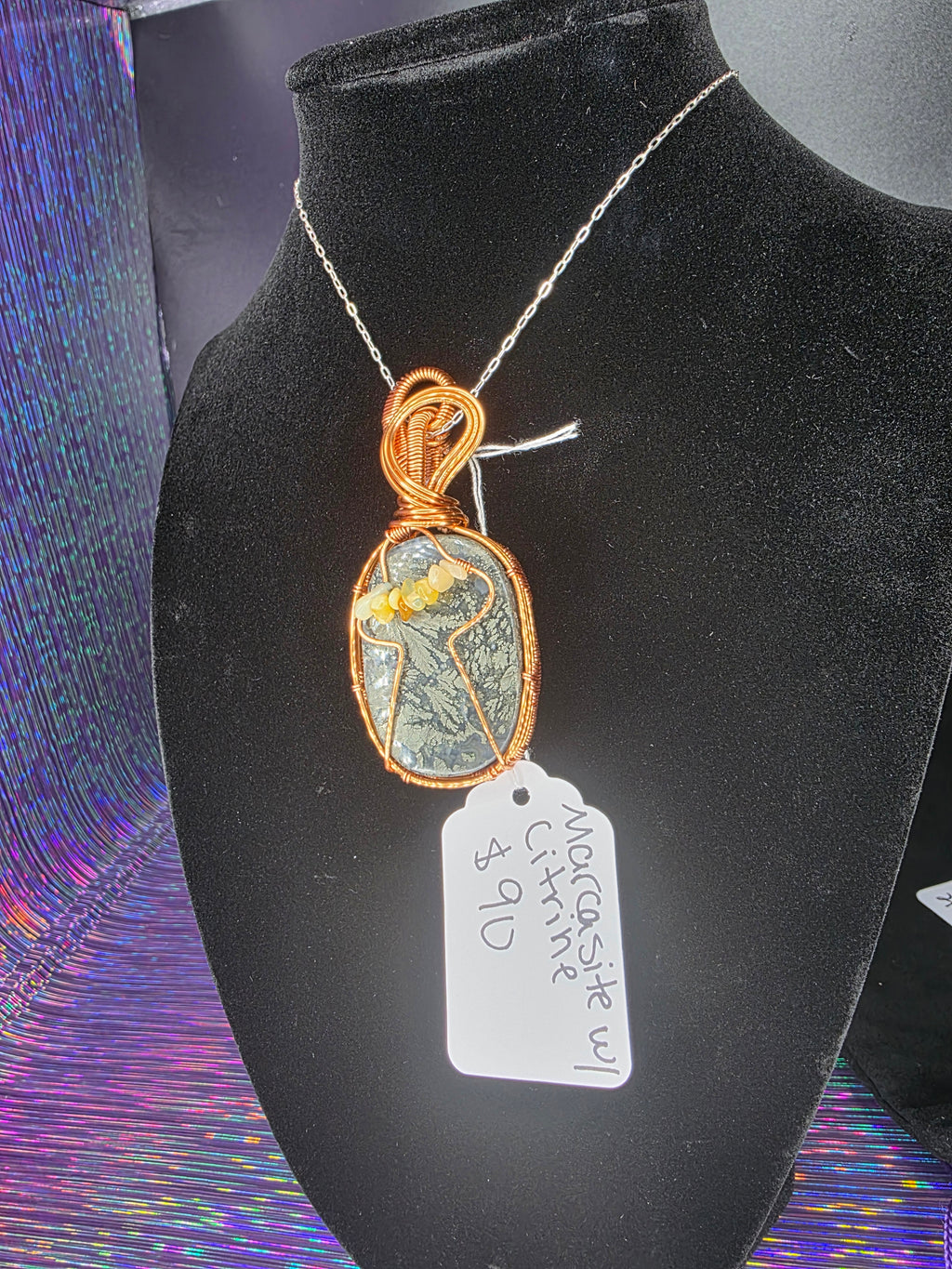 Marcasite & Citrine UFO Pendant