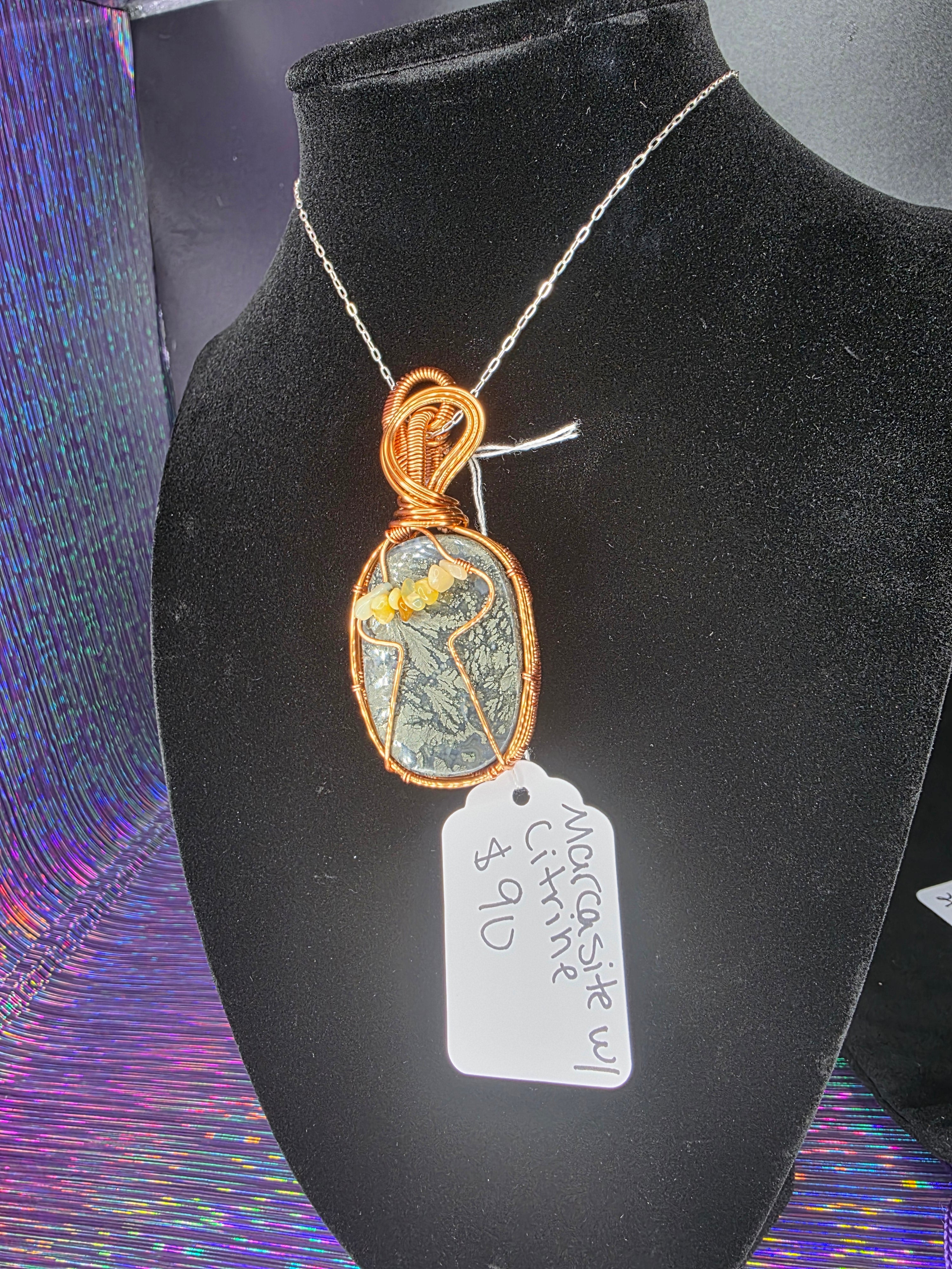 Marcasite & Citrine UFO Pendant