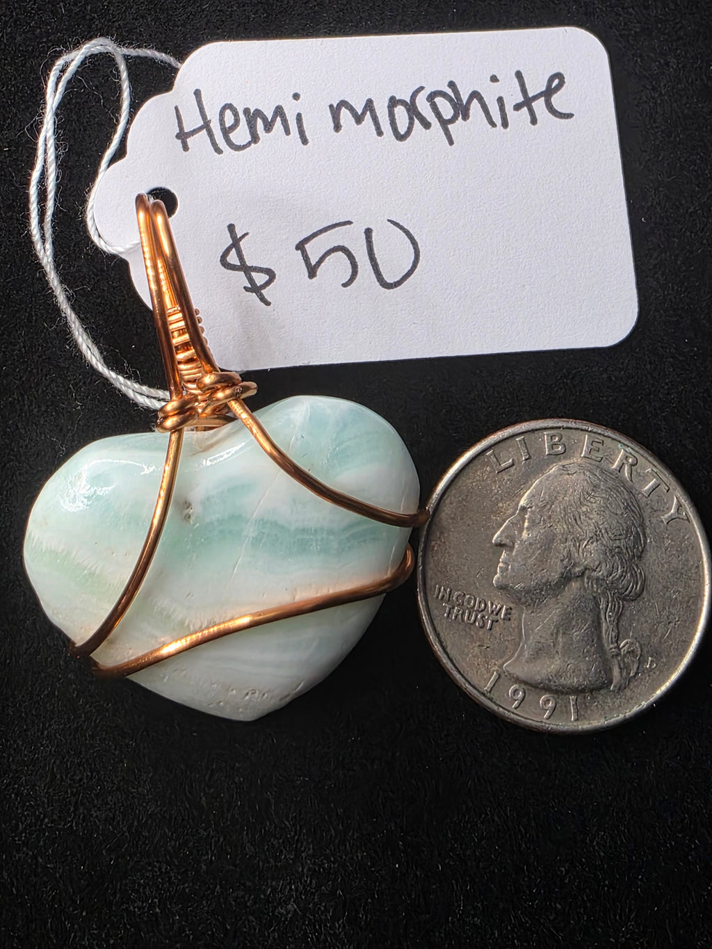 Larger Blue Hemimorphite Heart Pendant