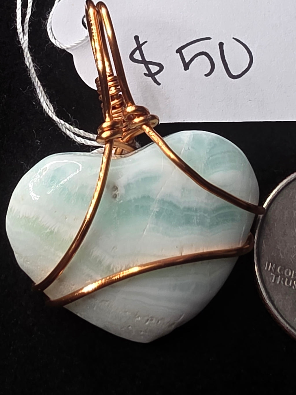 Larger Blue Hemimorphite Heart Pendant